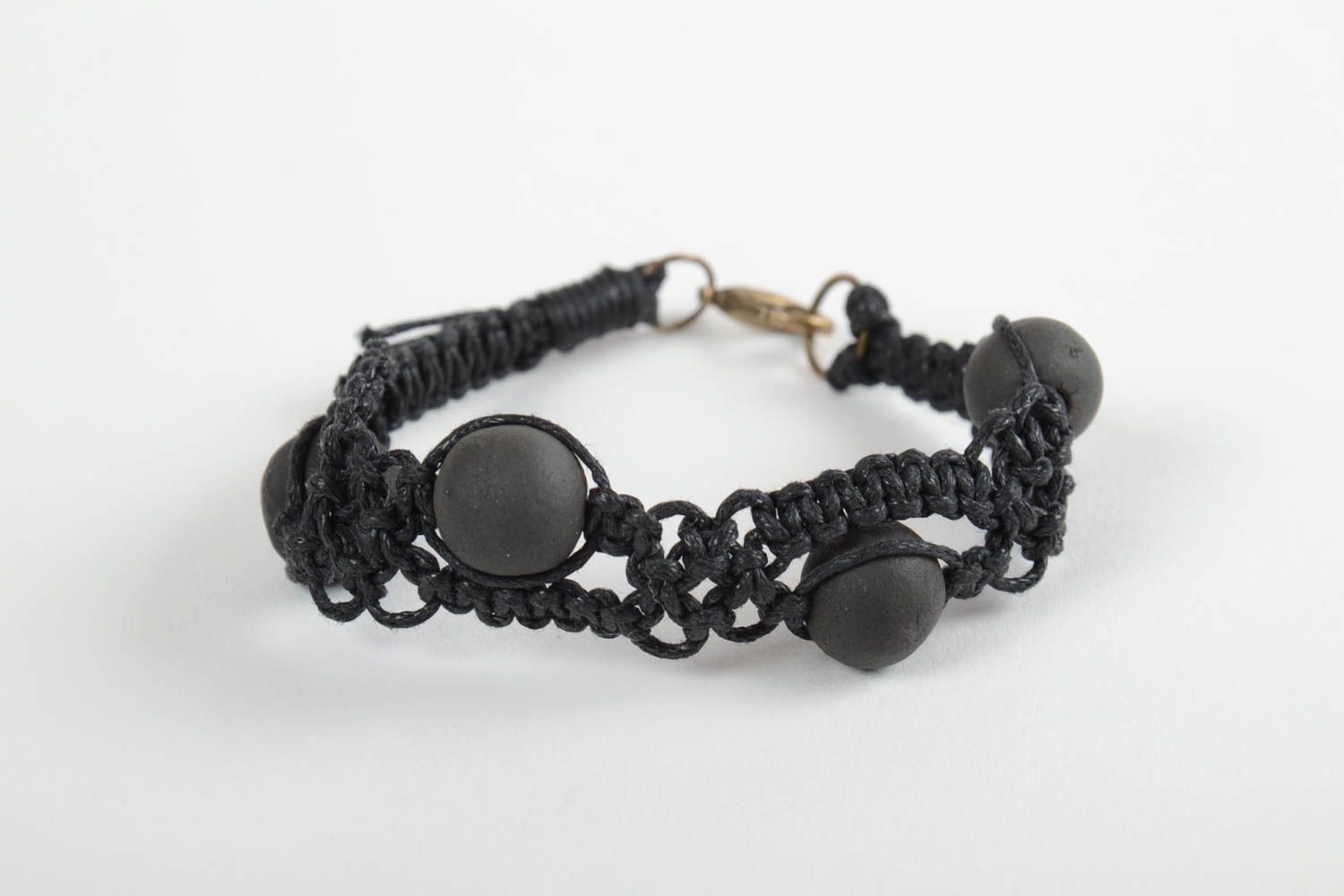 Bracelet céramique Bijoux fait main avec cordon ciré noir Accessoire femme photo 5
