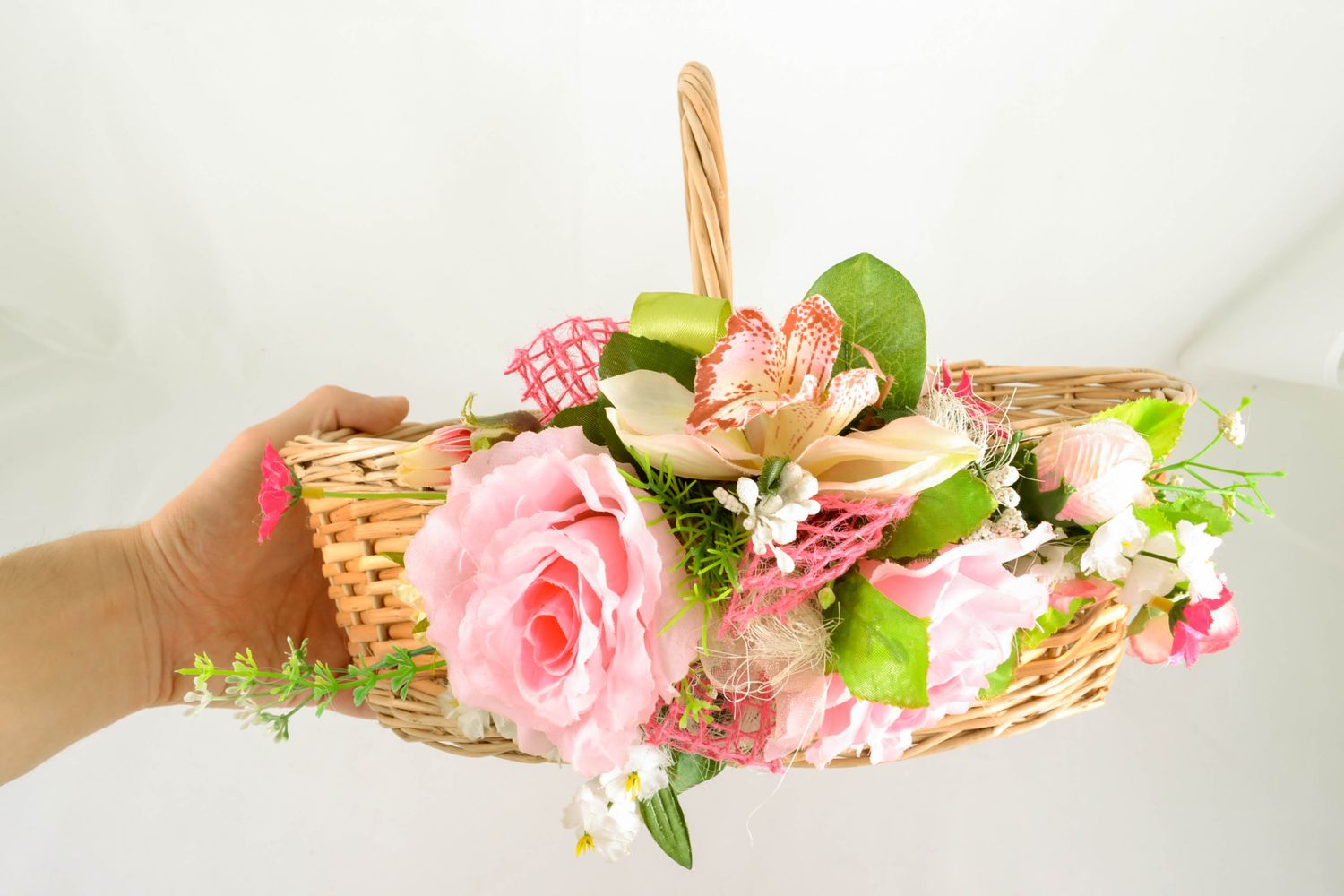 Cestino pasquale fatto a mano cestino profondo con decorazioni floreali
 foto 3