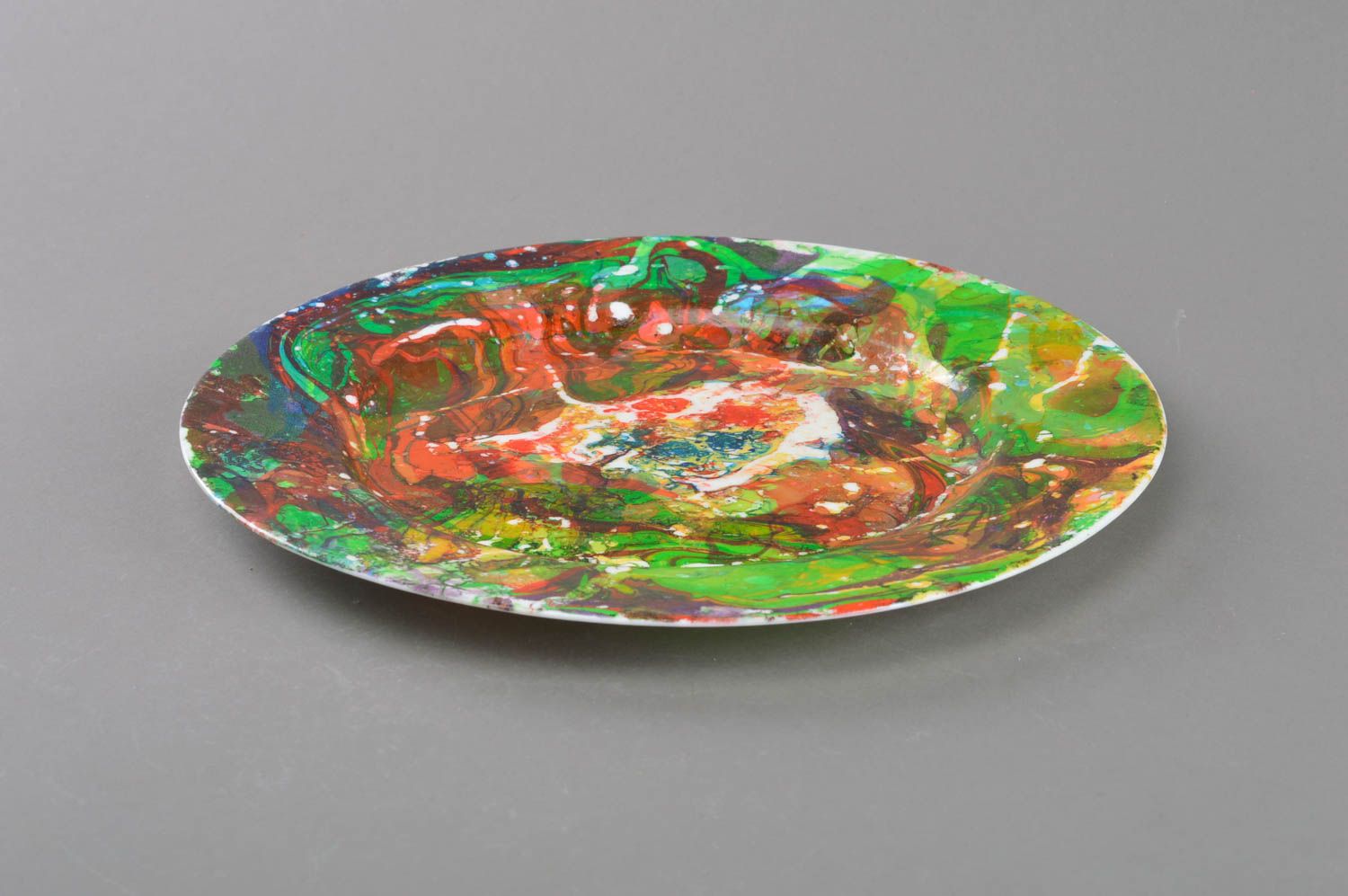 Assiette décorative murale multicolore imitation marbre en verre faite main photo 2