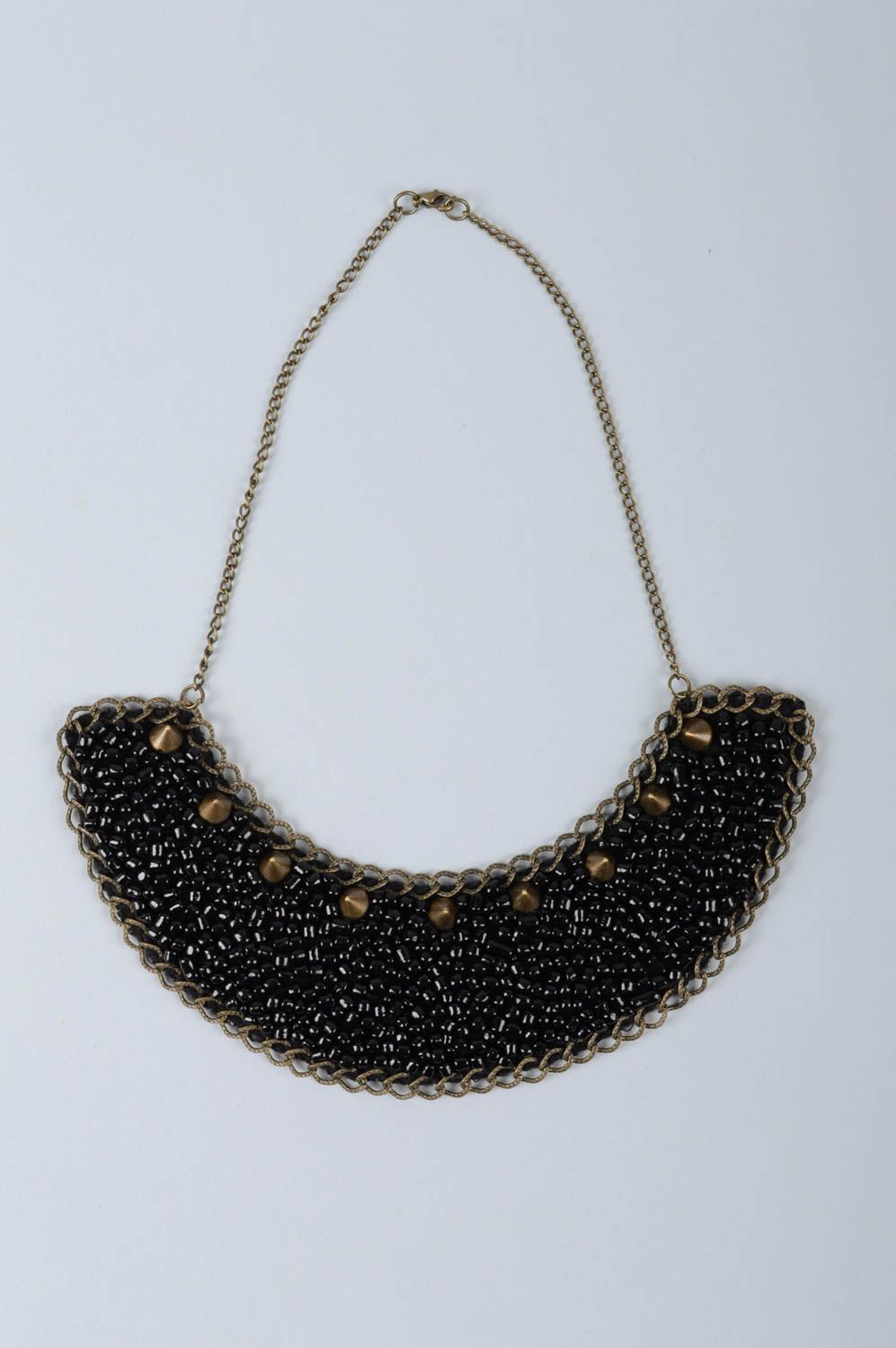 Колье из бисера украшение ручной работы черное ожерелье из бисера авторское фото 2