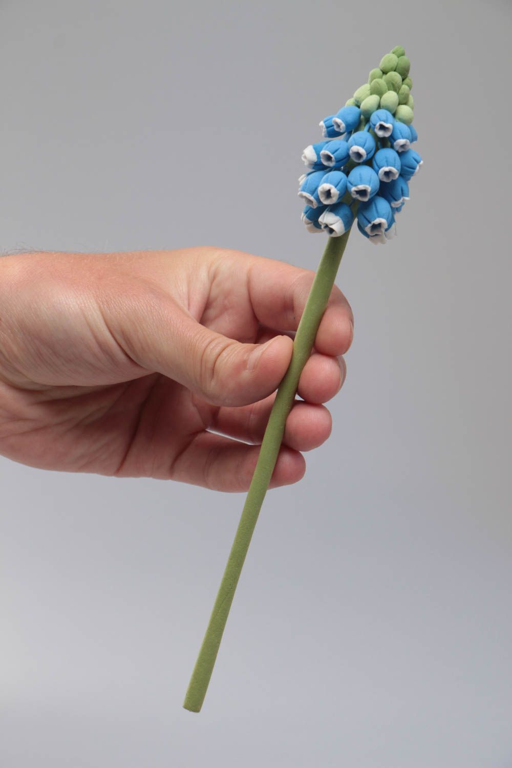 Handmade artificial Japanese polymer clay blue muscari flower for interior decor photo 5