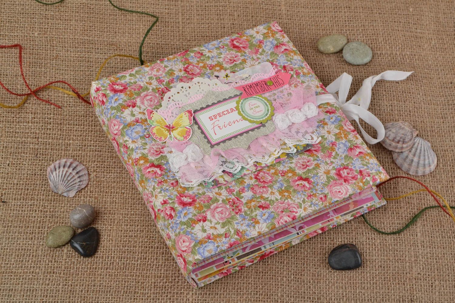 Handmade designer colorful pink floral well wishes scrapbook album  photo 1