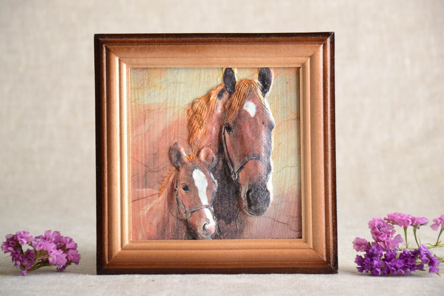 Cuadro de pared hecho a mano decoración de interior regalo original Los caballos foto 1