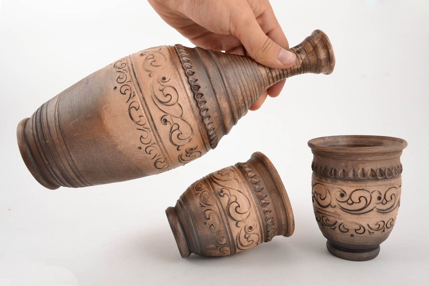 Juego de vajilla cerámica bonita artesanal botella de 1 l y 2 vasos de 250 ml  foto 4