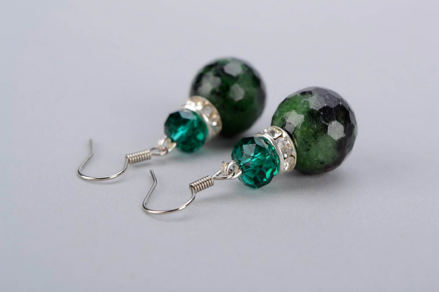 Earrings made of zoisite and Czech crystal photo 3