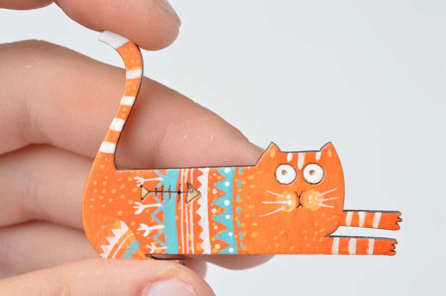 Broche chat orange faite main Accessoire femme en contreplaqué Cadeau femme photo 5