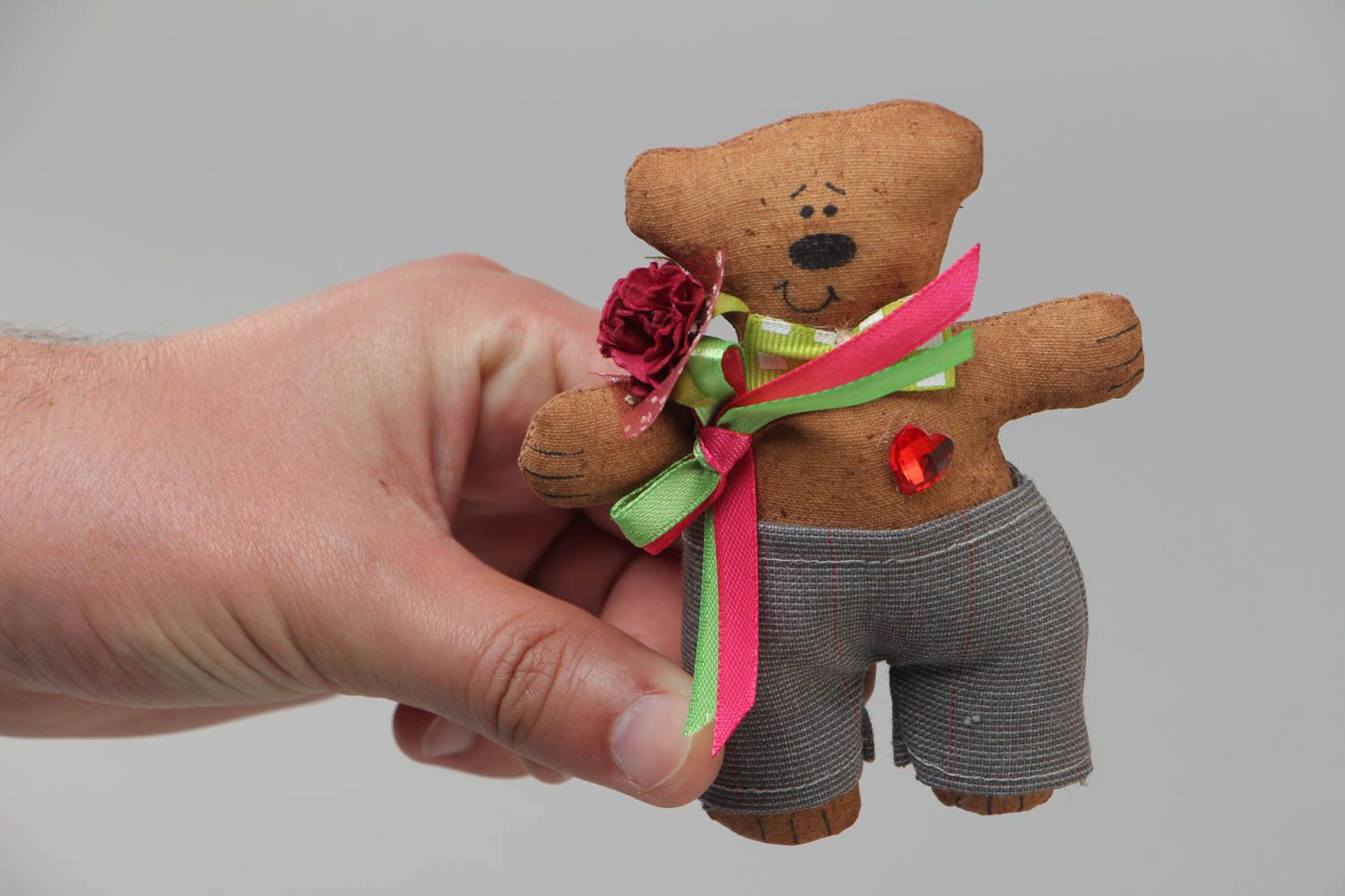 Handmade decorative soft toy fridge magnet made of fabric Bear with aroma photo 5