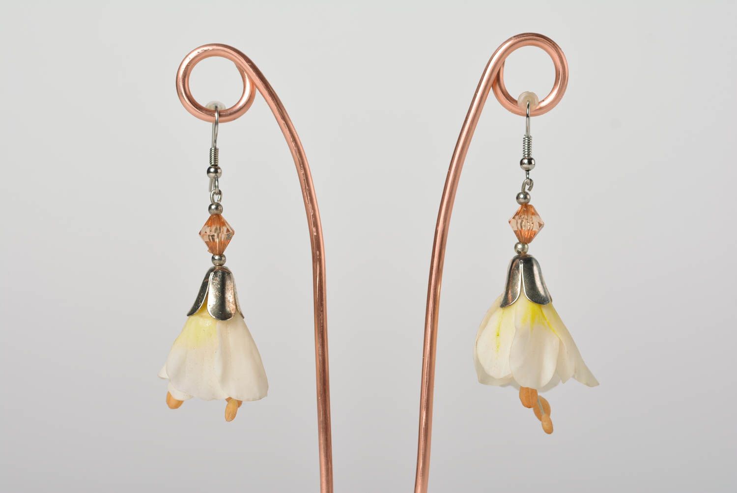 Handmade designer massive dangling earrings with light polymer clay flowers  photo 1