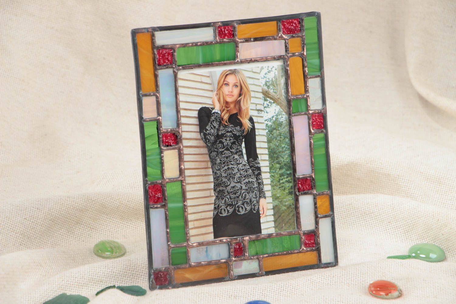 Handmade beautiful colorful stained glass photo frame for interior decoration photo 1
