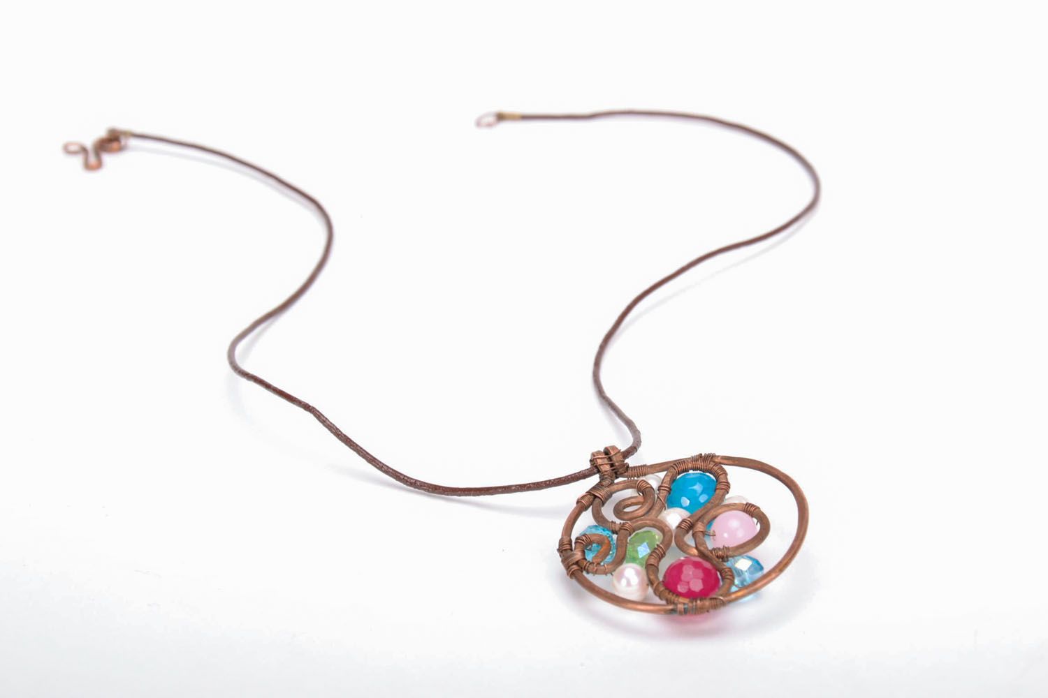 Copper pendant with natural stones photo 5