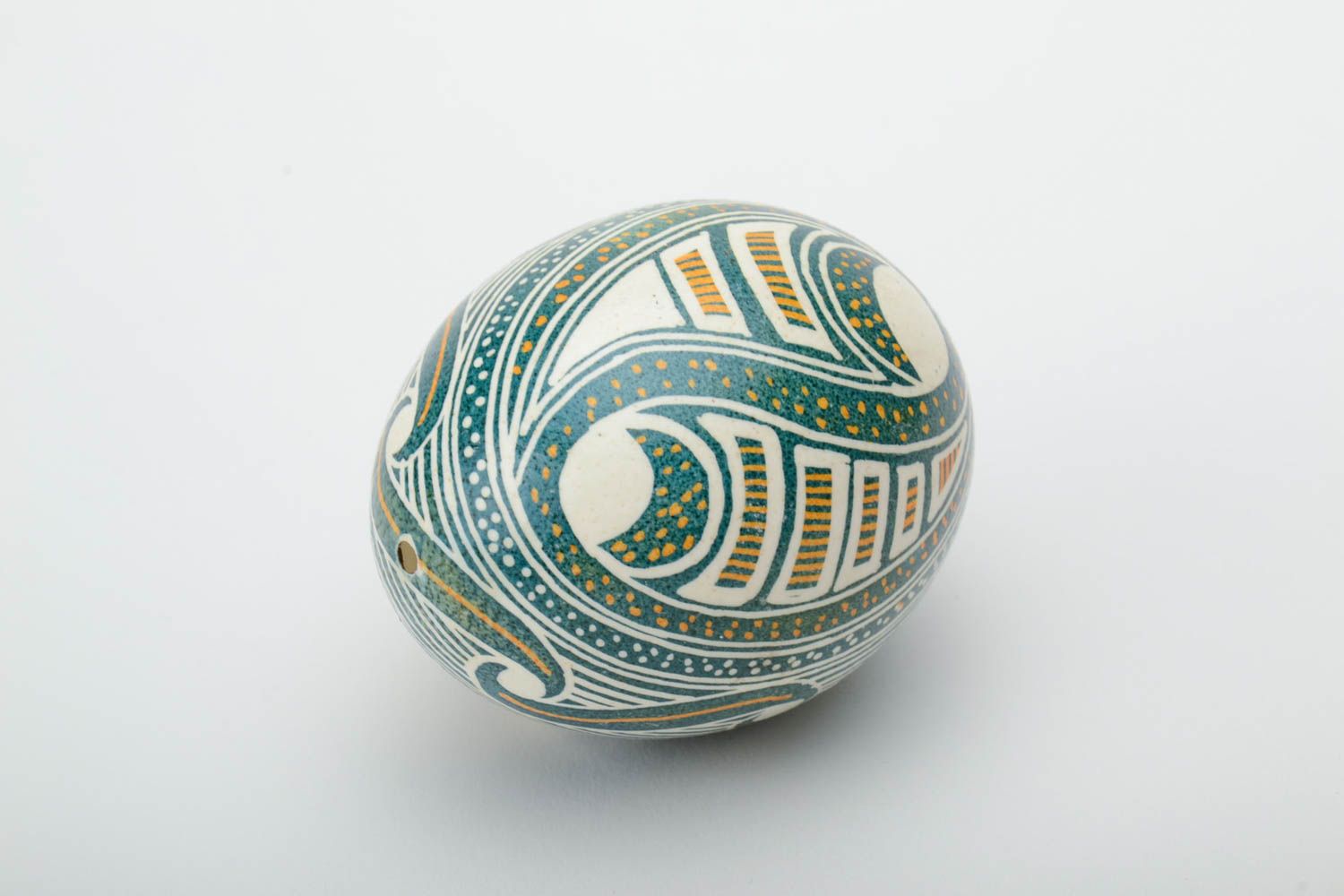 Handmade decorative chicken egg painted in green color shades Easter pysanka photo 2