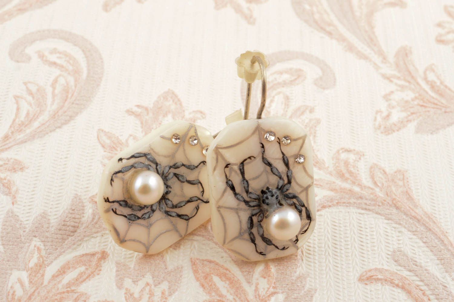 Handmade earrings dangling pearl earrings designer bijouterie accessory for her photo 1