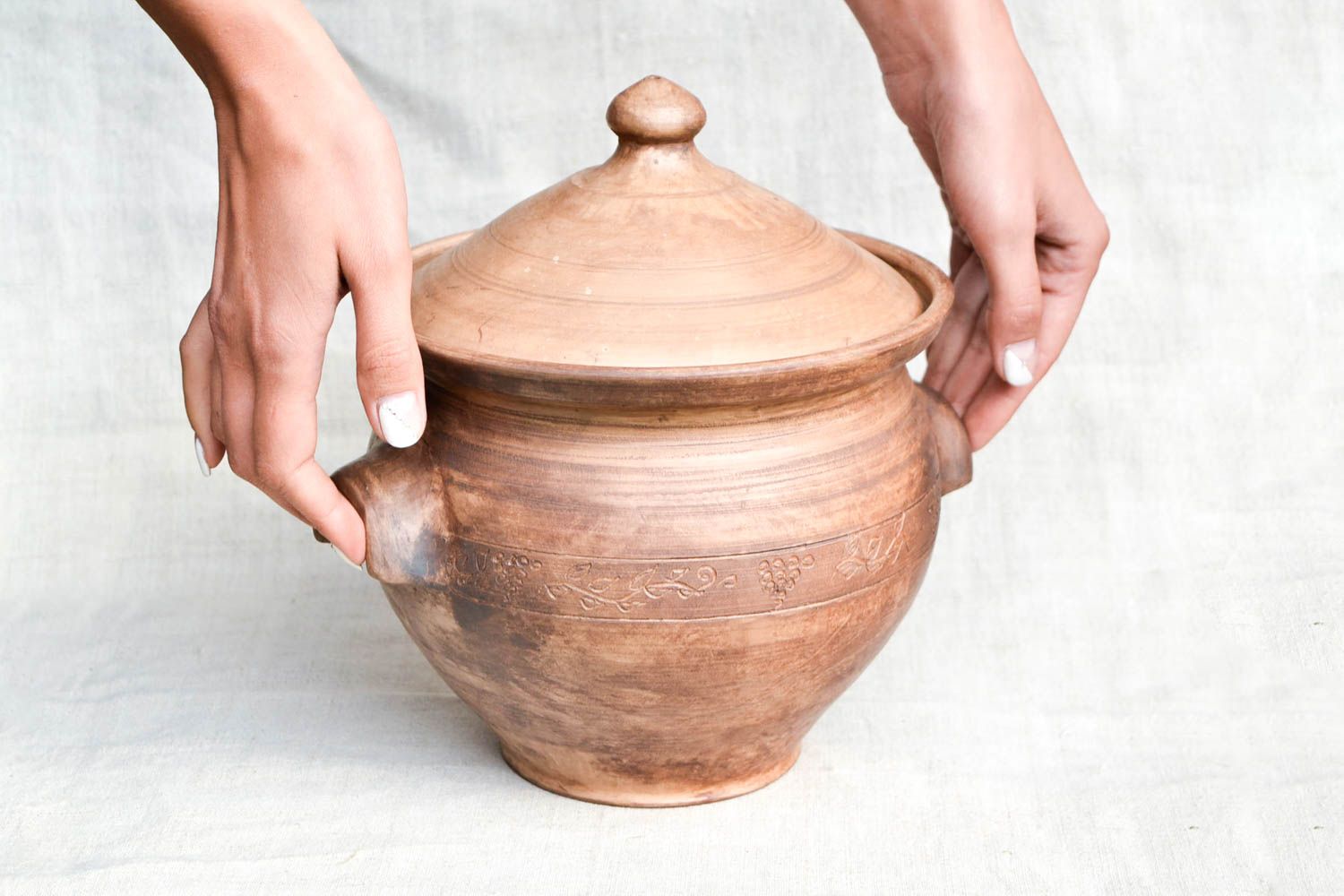 Topf aus Ton handgefertigt Deko für Küche Keramik Geschirr in Braun schön foto 2