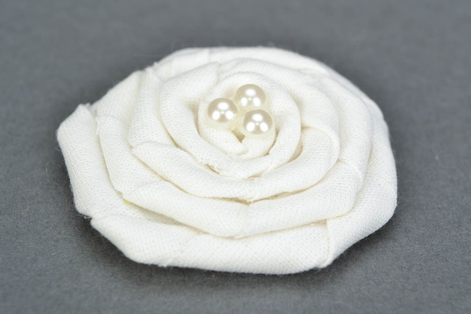 Handmade decorative cotton fabric white rose with beads for jewelry making photo 3