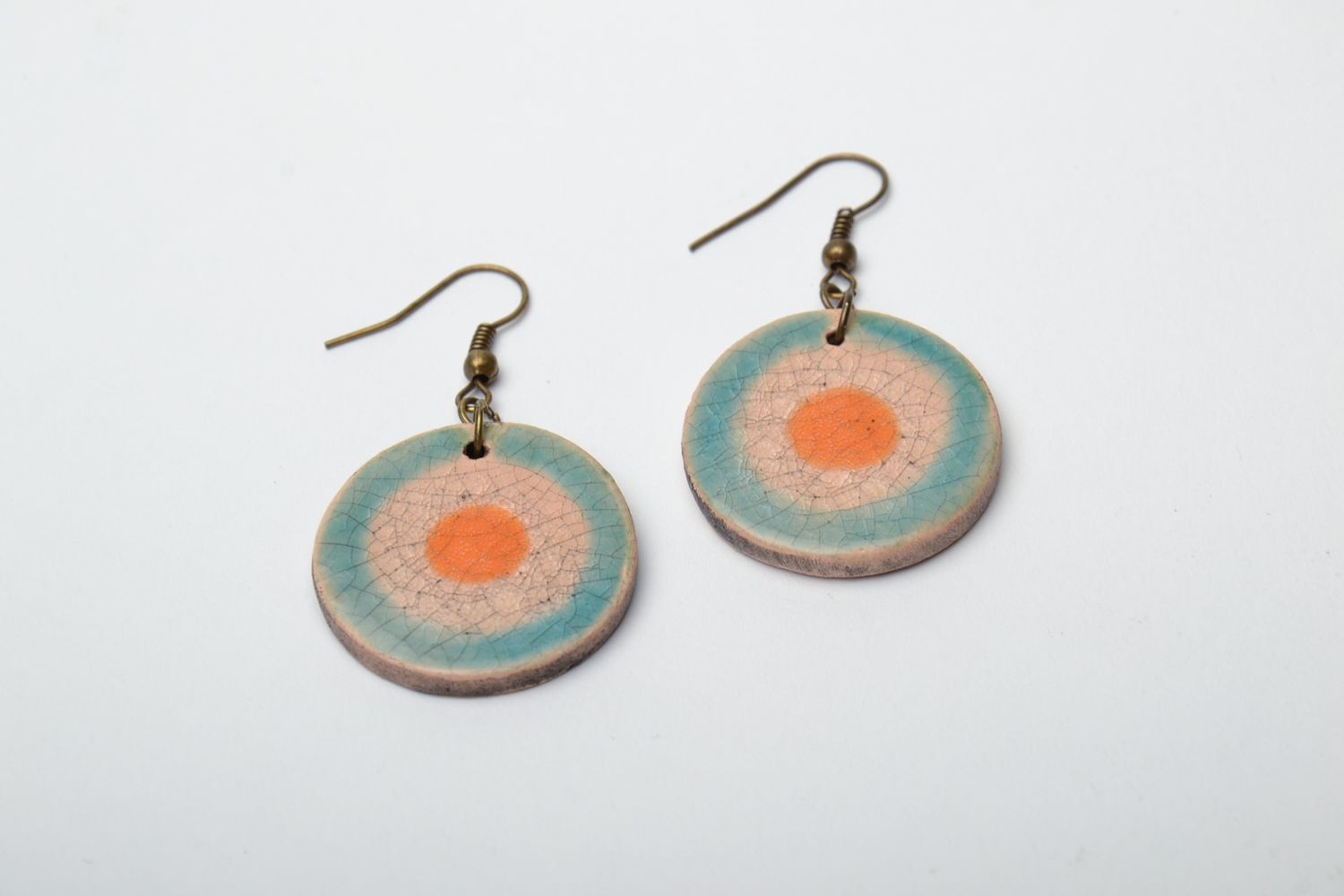 Designer round ceramic earrings with painting photo 2