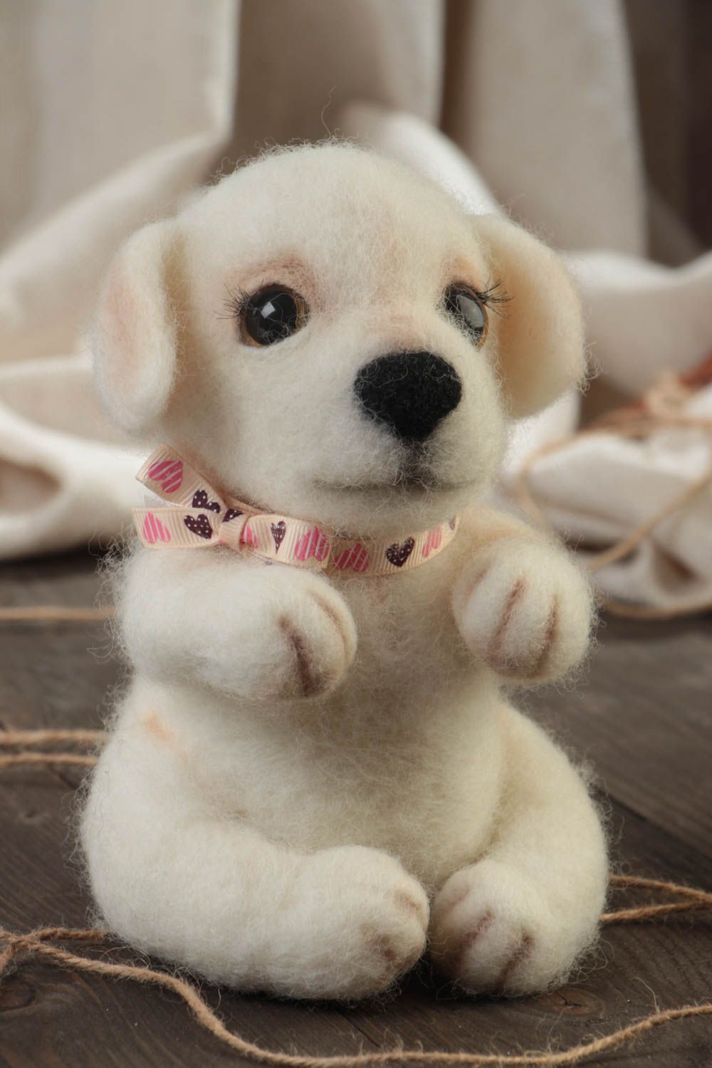 Children's handmade small felted wool toy puppy for home decor photo 1