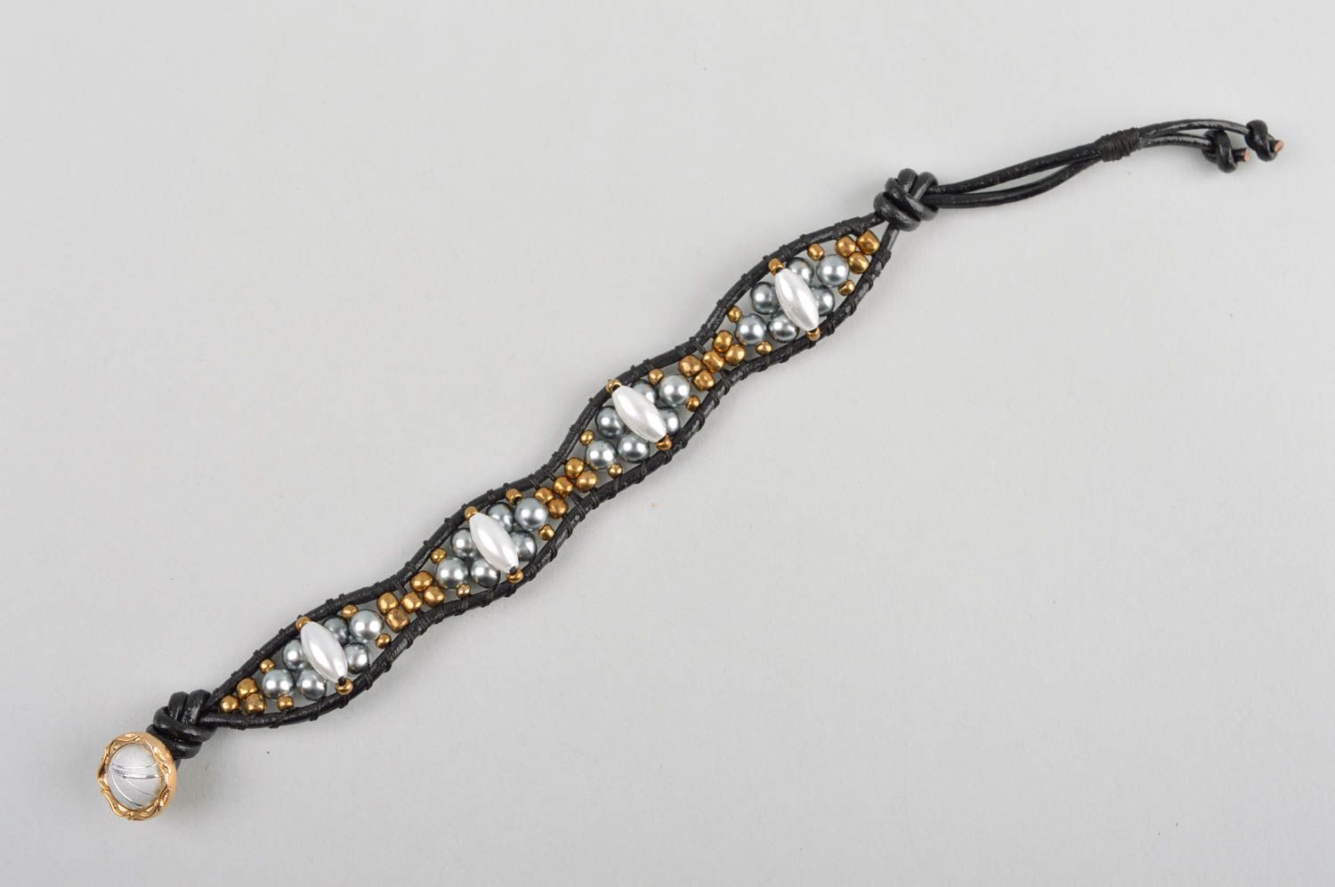 Bracelet perles rocaille design Bijou fait main cuir original Accessoire femme photo 4