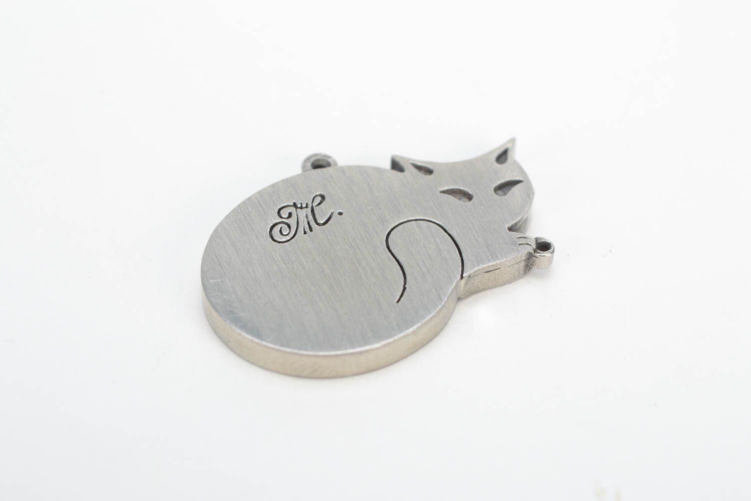 Unusual homemade DIY metal blank pendant in the shape of cat jewelry making photo 5