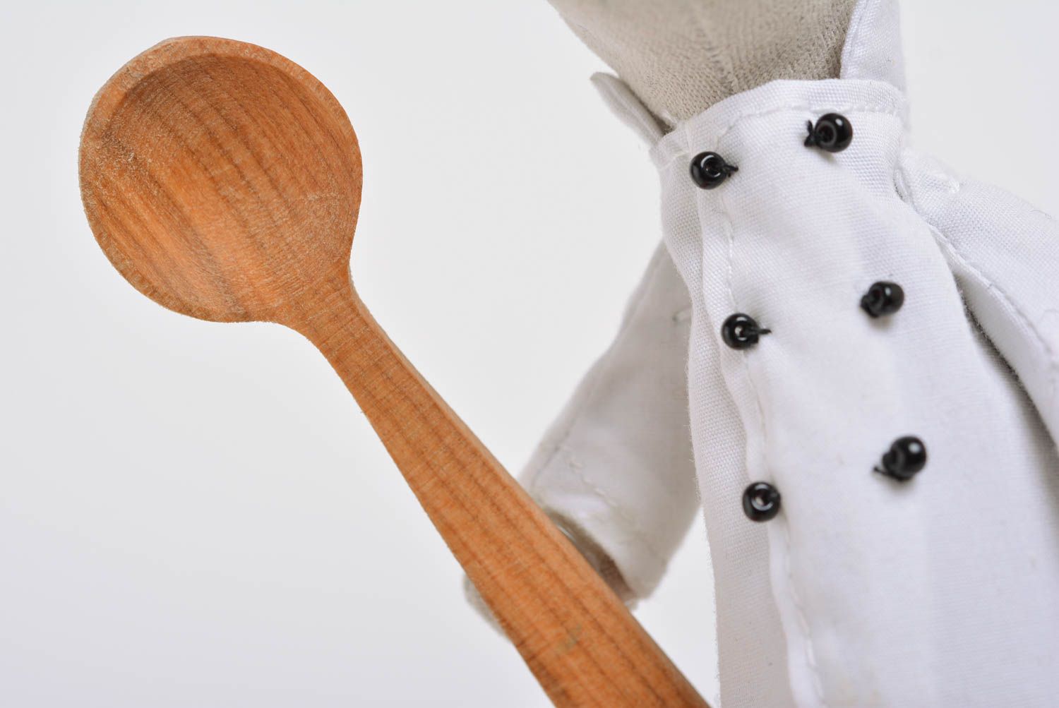 Jouet en tissu de coton fait main petit original Souris grise cuisinière photo 3