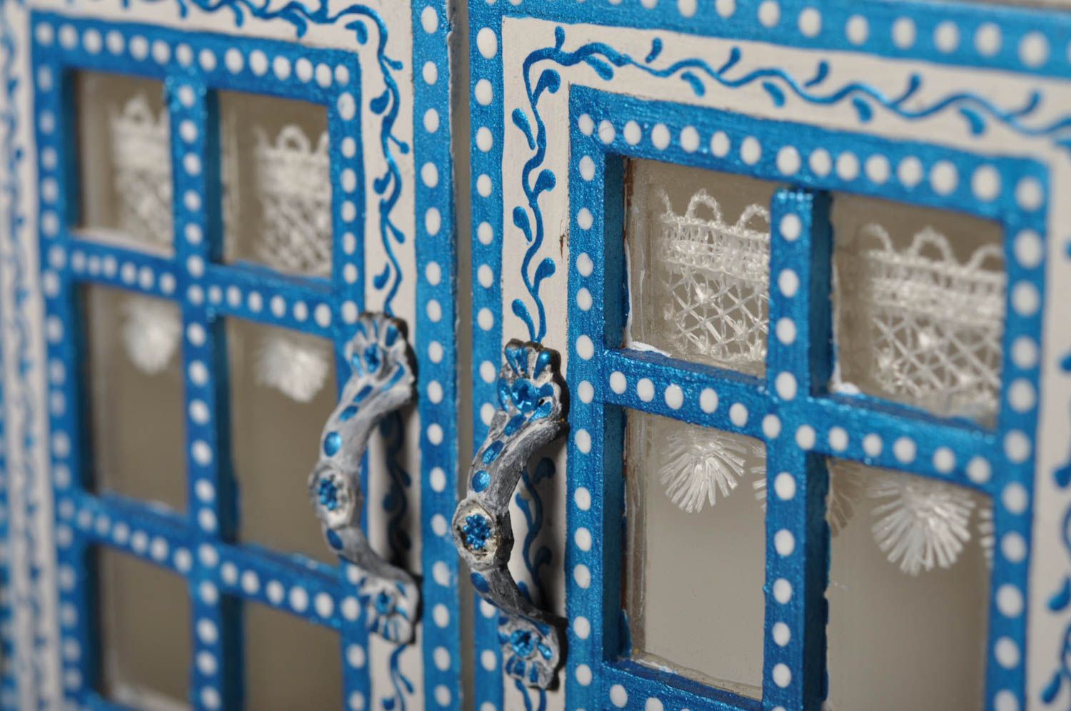 Commode miniature fait main Coffret à bijoux en bois bleu blanc Cadeau femme photo 3