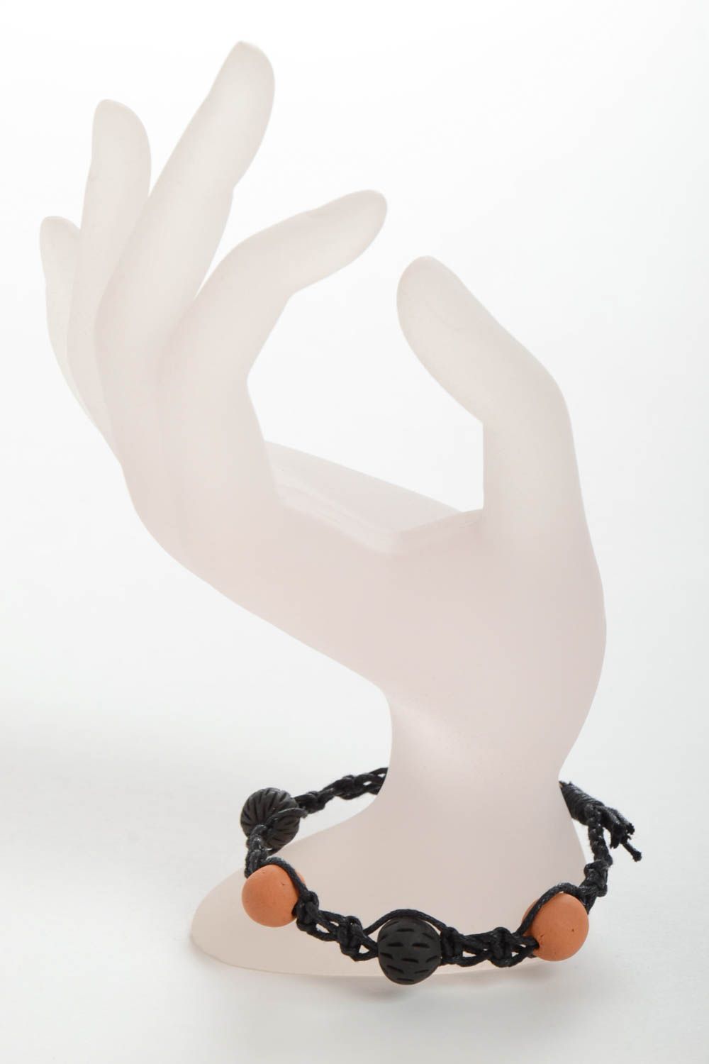 Bracelet textile Bijou fait main tressé noir perles argile Accessoire femme photo 3