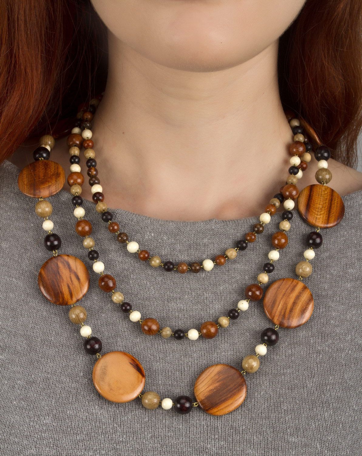 Handmade wooden bead necklace photo 4