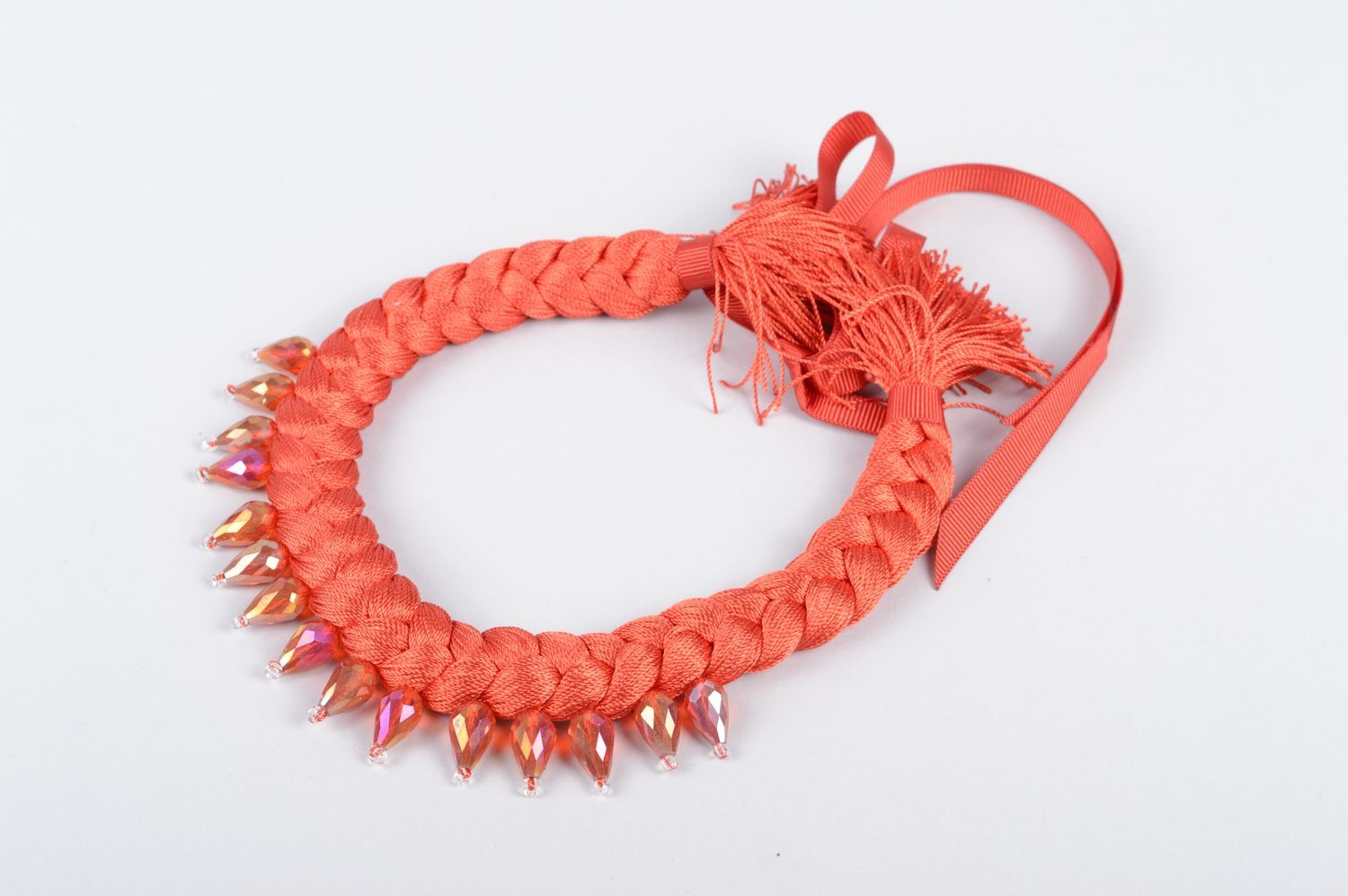 Damen Halskette handmade Stoff Schmuck in Rot Mode Schmuck originell prächtig foto 1
