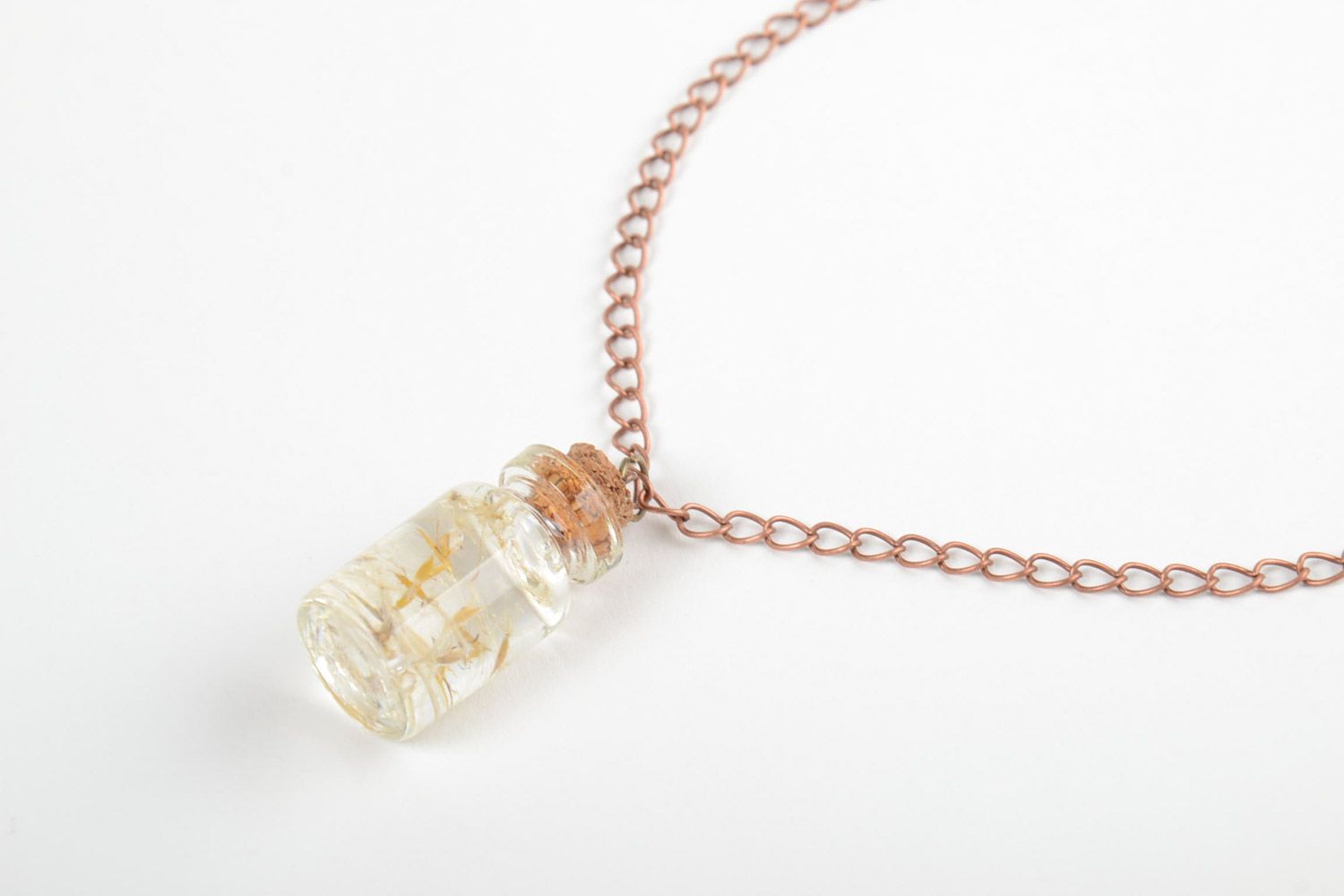 Handmade glass vial pendant with flowers in epoxy resin inside Dandelions photo 3