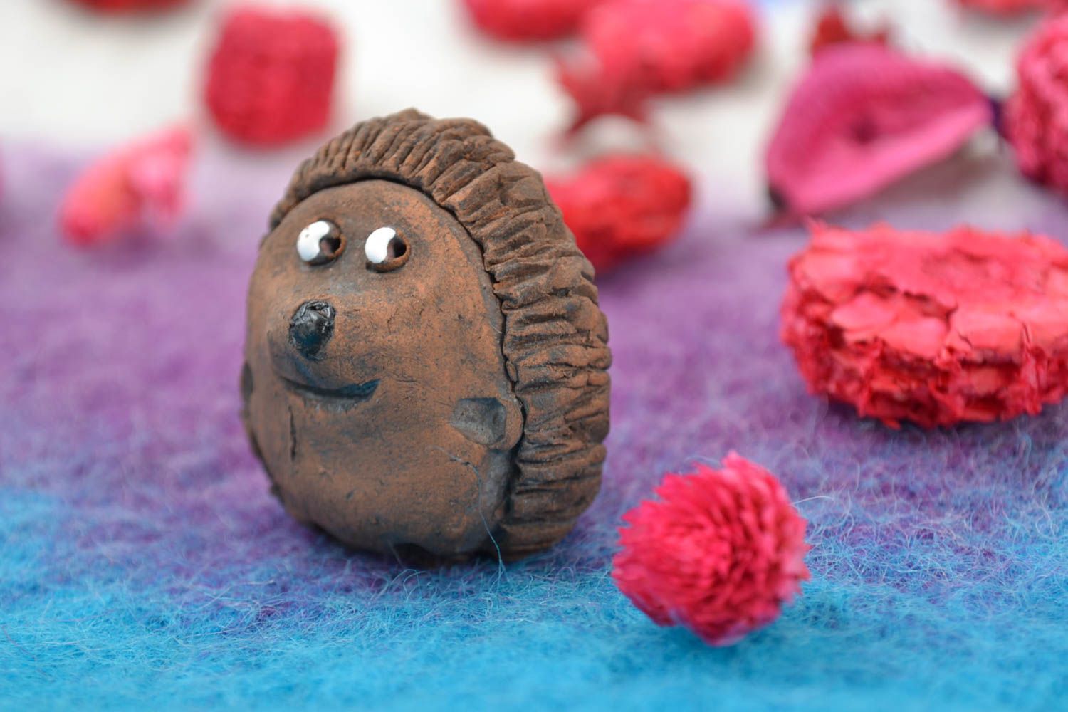 Funny miniature collectible decorative handmade ceramic statuette of hedgehog photo 1