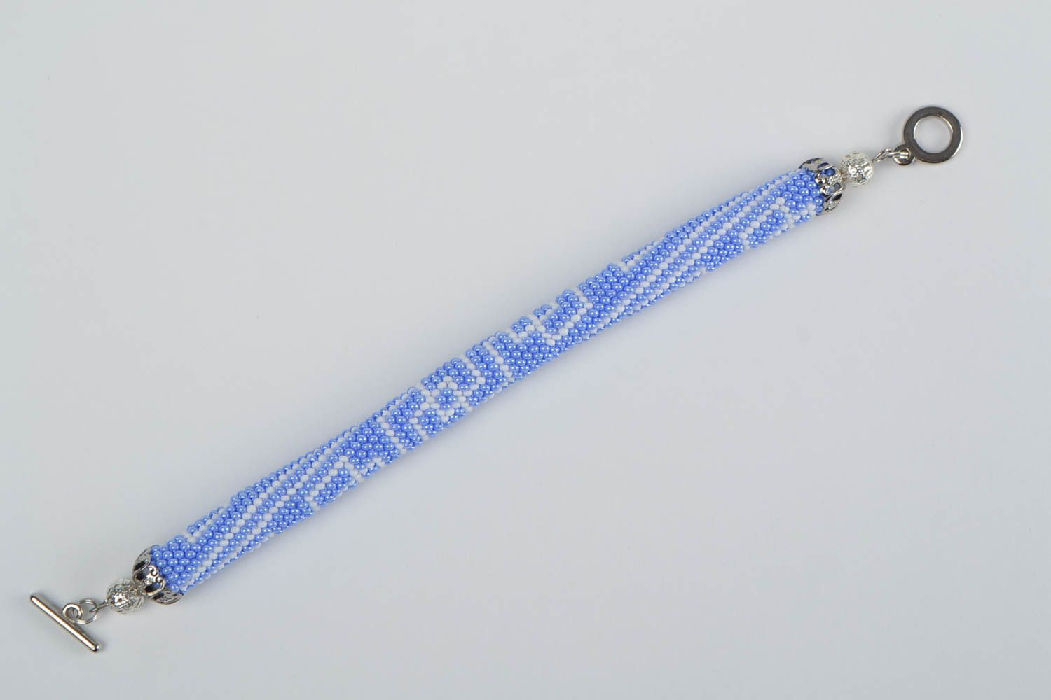 Designer handmade corded beaded beautiful bracelet in blue shades photo 3