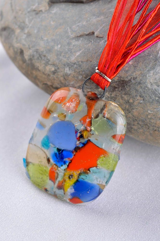 Handmade glass pendant designer accessories unusual gift glass jewelry photo 1