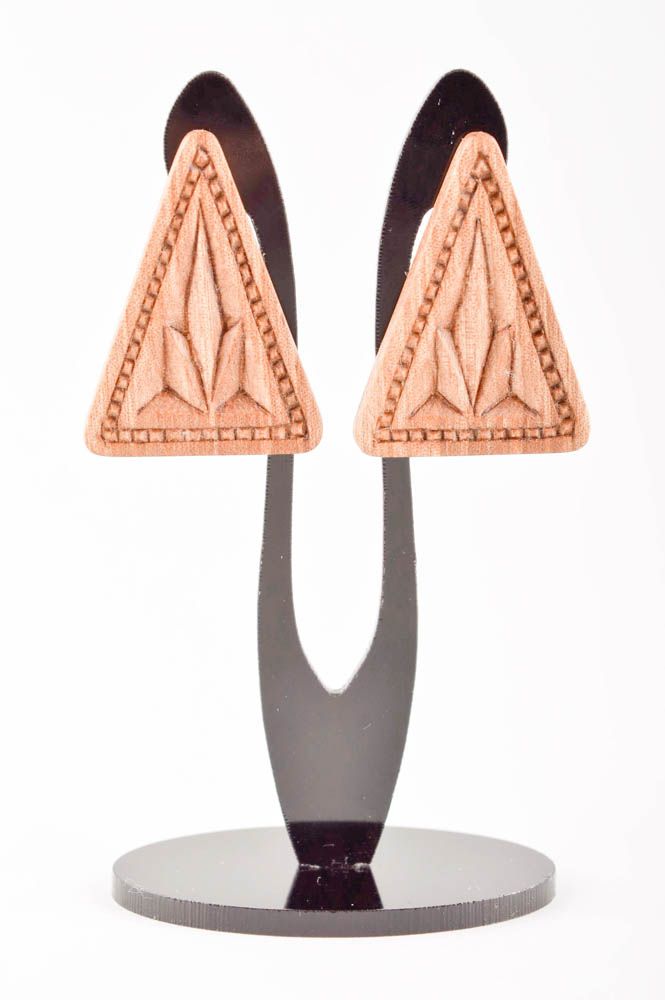 Handmade earrings wooden earrings designer stud earrings unusual jewelry photo 2