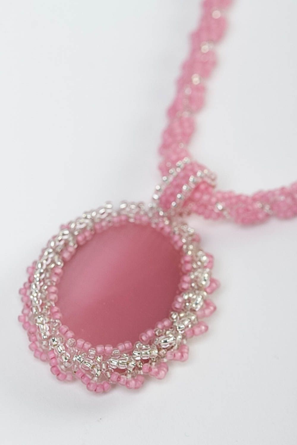 Розовый кулон ручной работы украшение на шею модная бижутерия с камнем фото 3