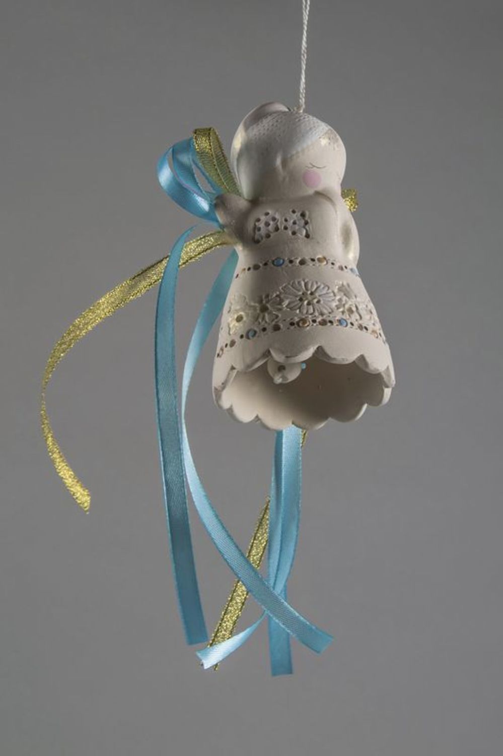 Ceramic angel bell with ribbons  photo 2
