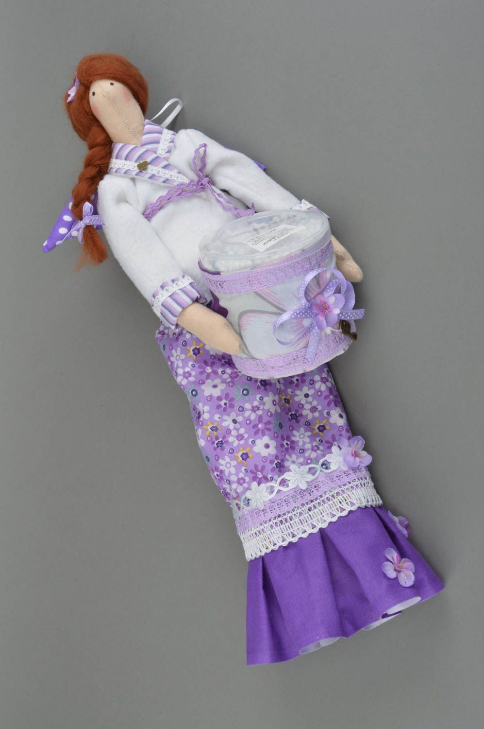 Интерьерная кукла держатель ватных палочек в виде ангела белого ручной работы фото 3