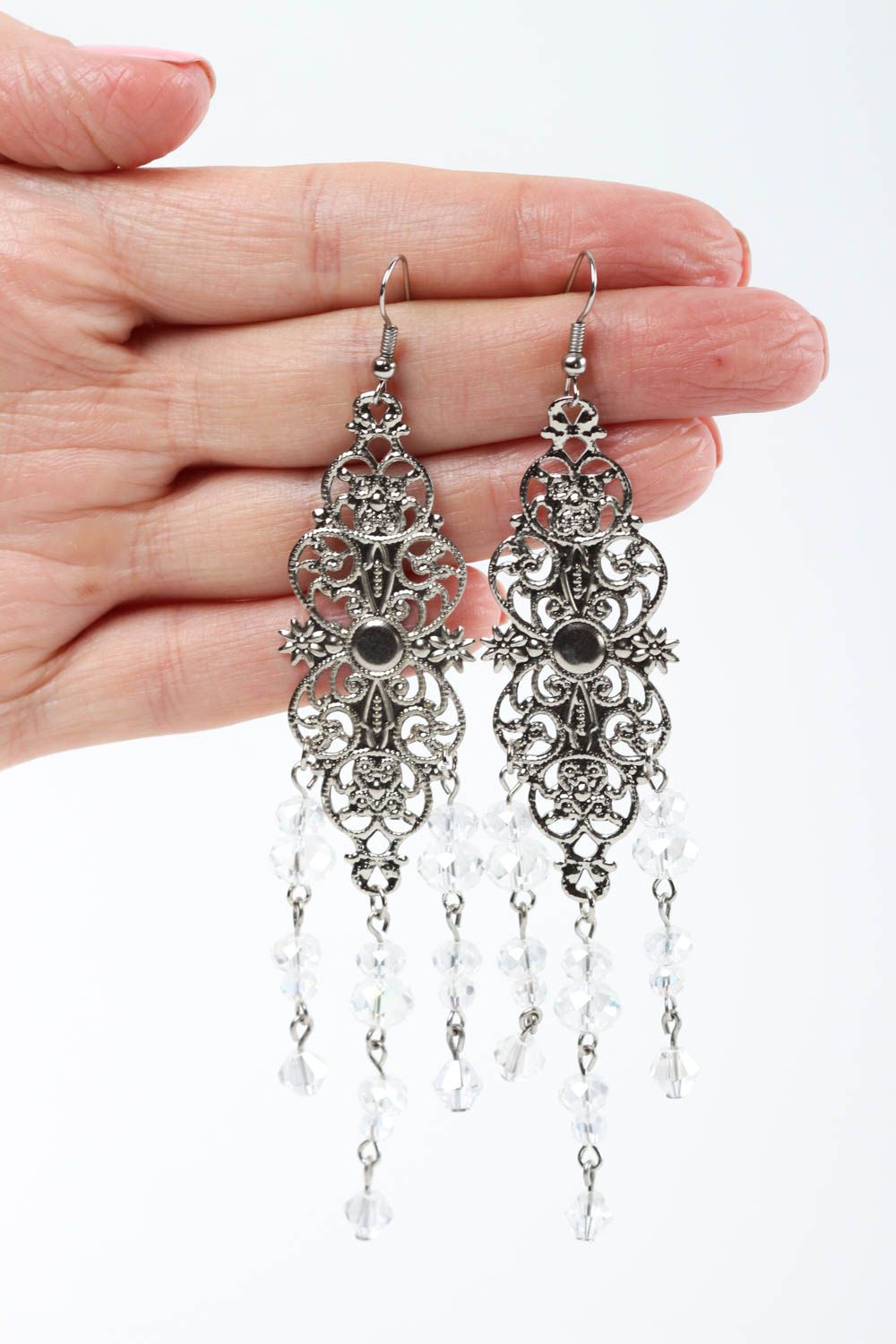 Boucles d'oreilles pendantes Bijou fait main de métal et cristal Cadeau femme photo 5