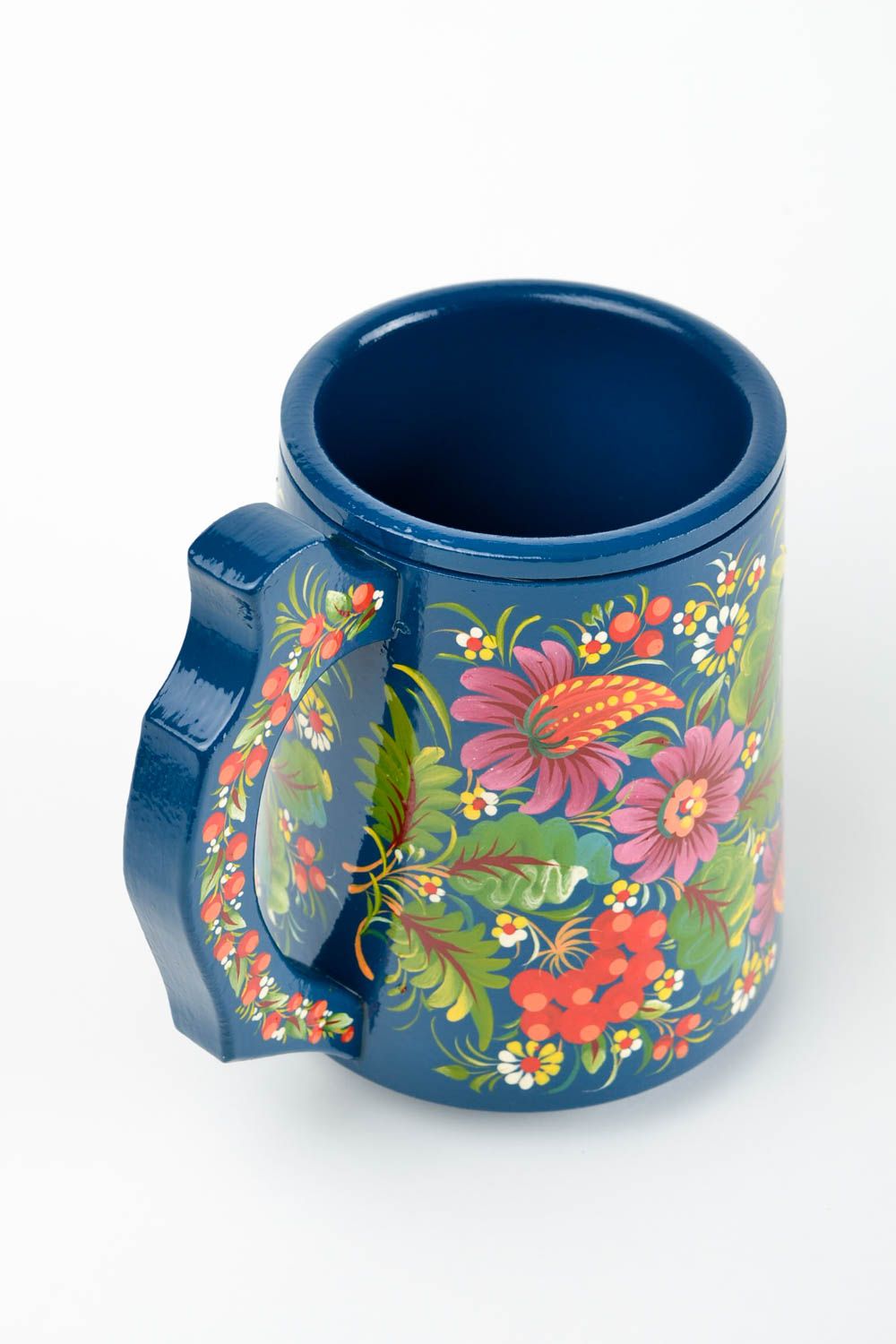 Деревянная кружка ручной работы декоративная чашка синяя подарок из дерева фото 5