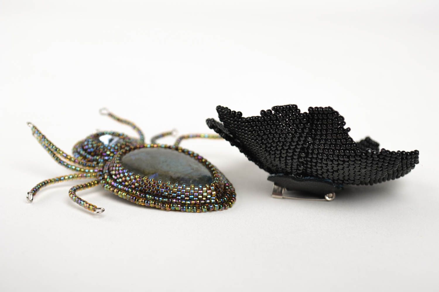 Handmade beaded brooch black brooch stylish jewelry handmade accessories photo 3