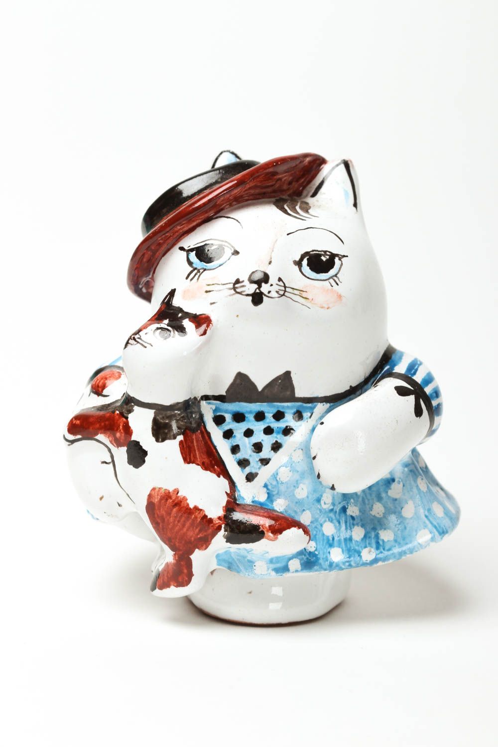 Фигурка из глины ручной работы статуэтка животного кошка статуэтка для декора фото 1