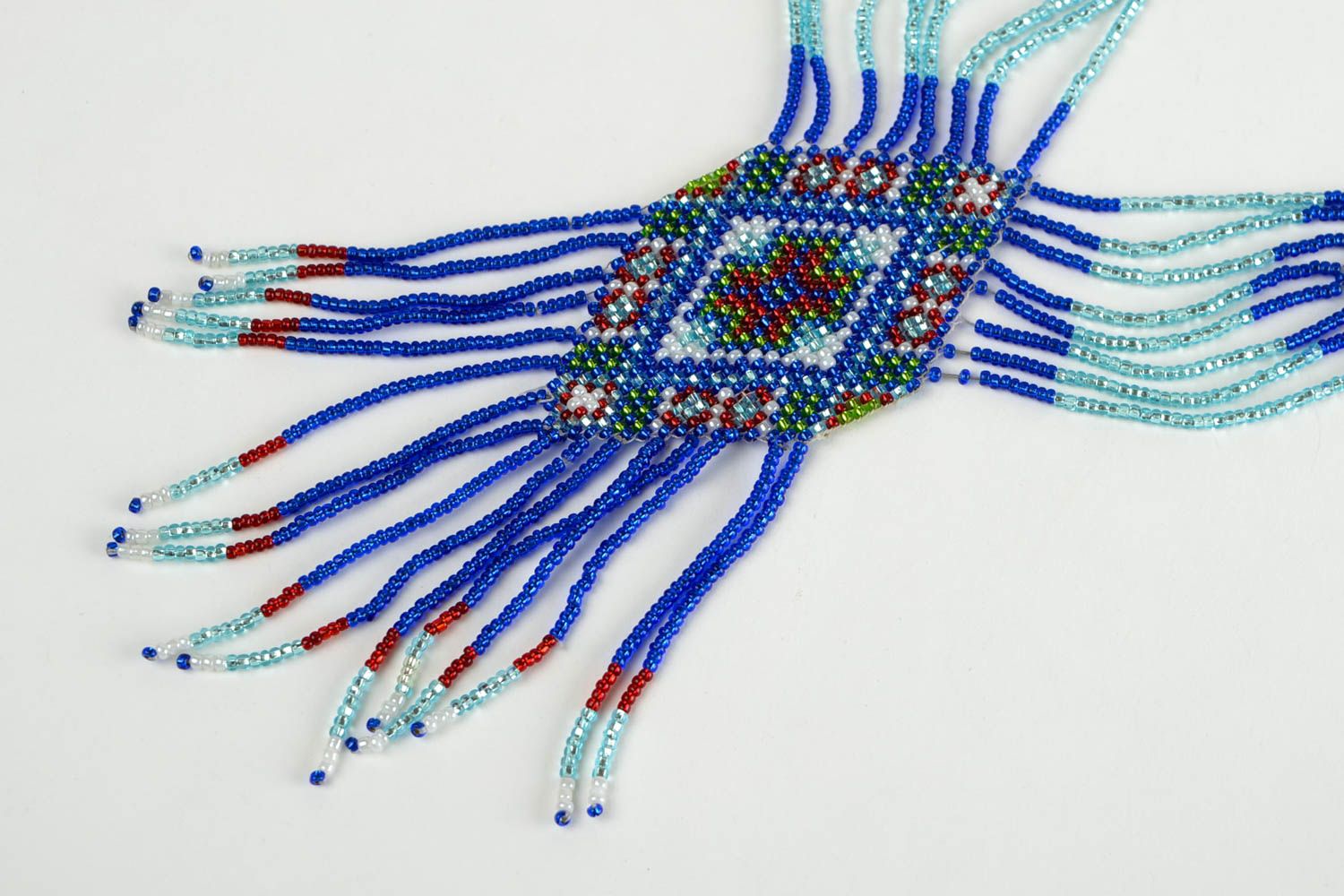 Гердан из бисера украшение ручной работы эксклюзивное украшение голубое фото 3