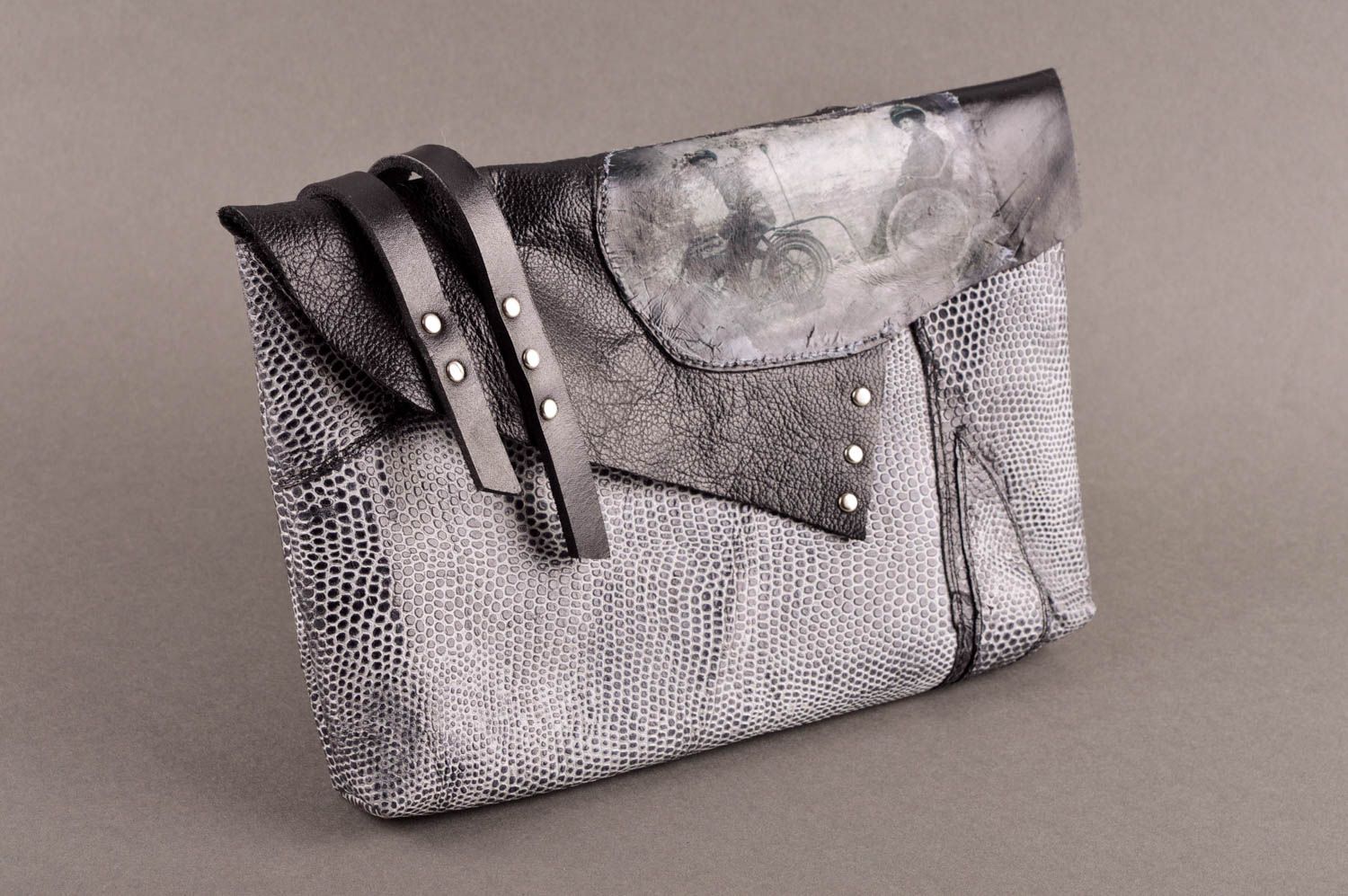 Bolso de mano hecho a mano clutch de cuero accesorio para mujer foto 1