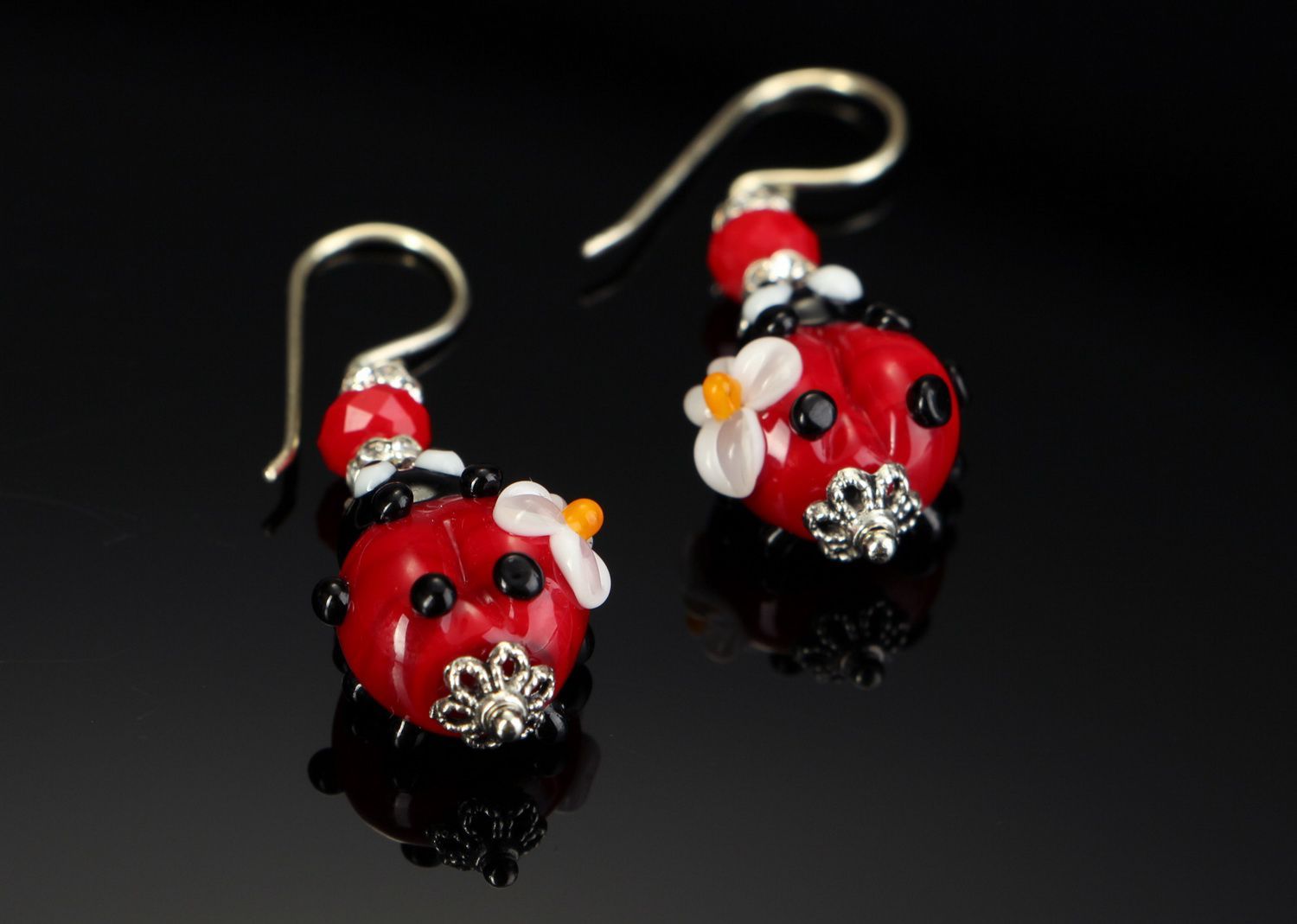 Silver earrings with Italian glass Ladybirds photo 2