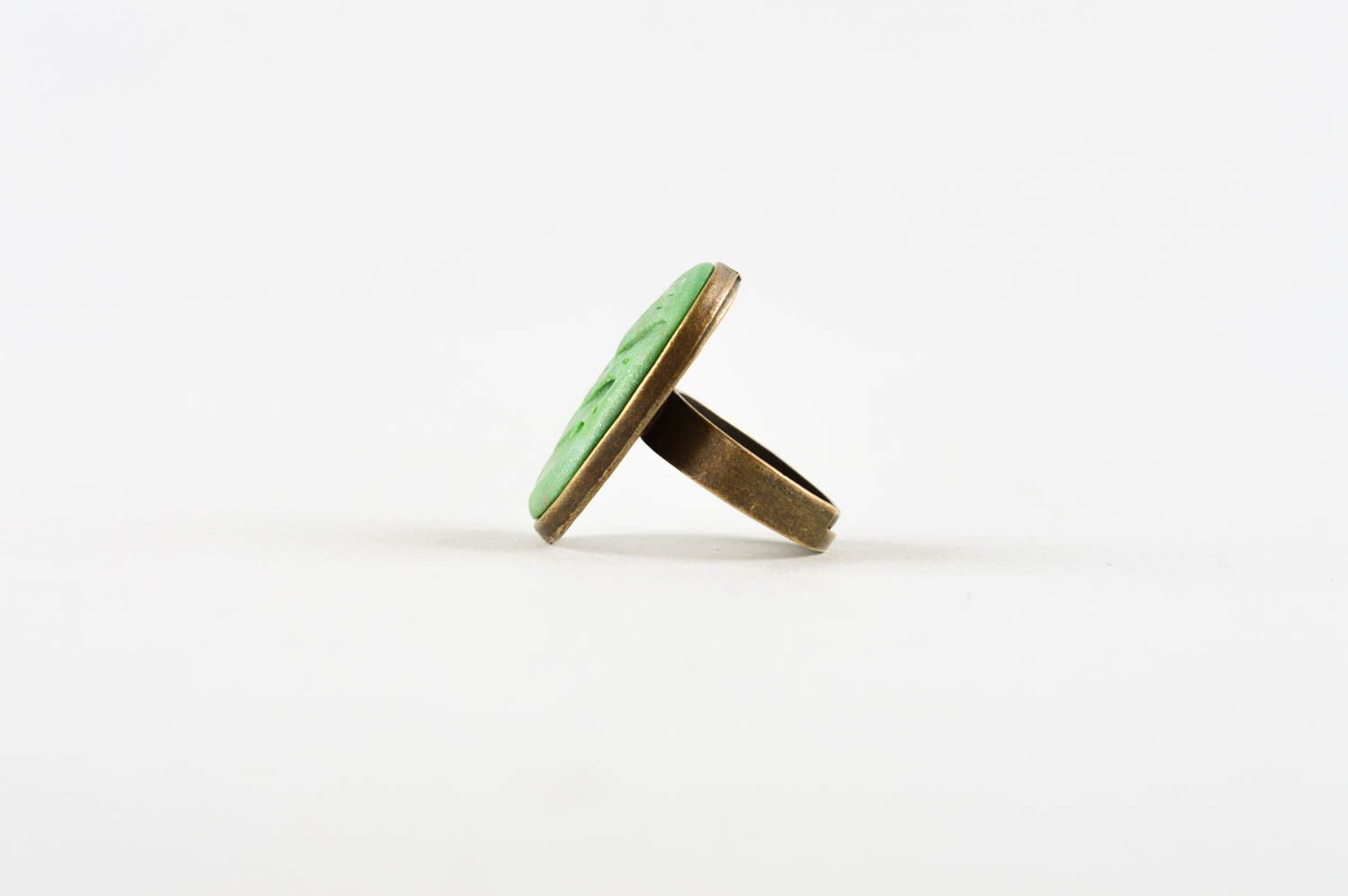 Кольцо ручной работы кольцо для девушек украшение из полимерной глины зеленое фото 4