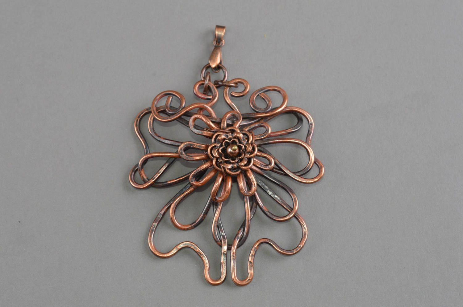Copper pendant handmade jewelry forged flower gift for women photo 2