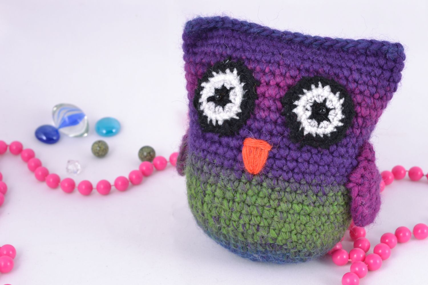 Soft crochet toy owl of violet color photo 1