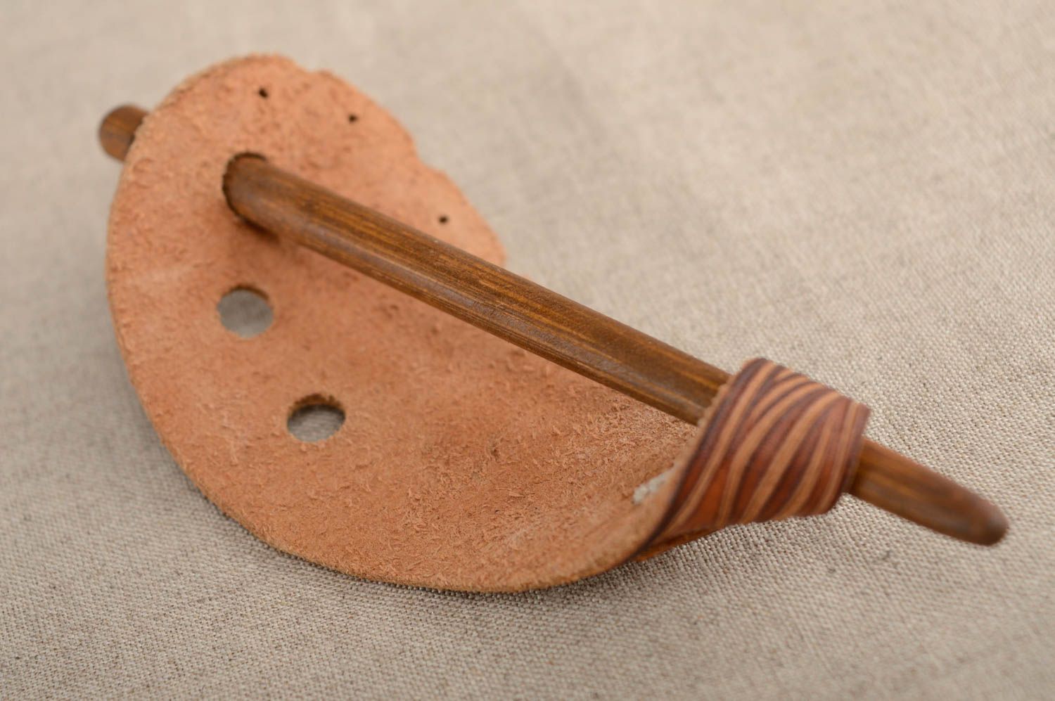 Genuine leather hairpin with wooden stick Curls photo 5