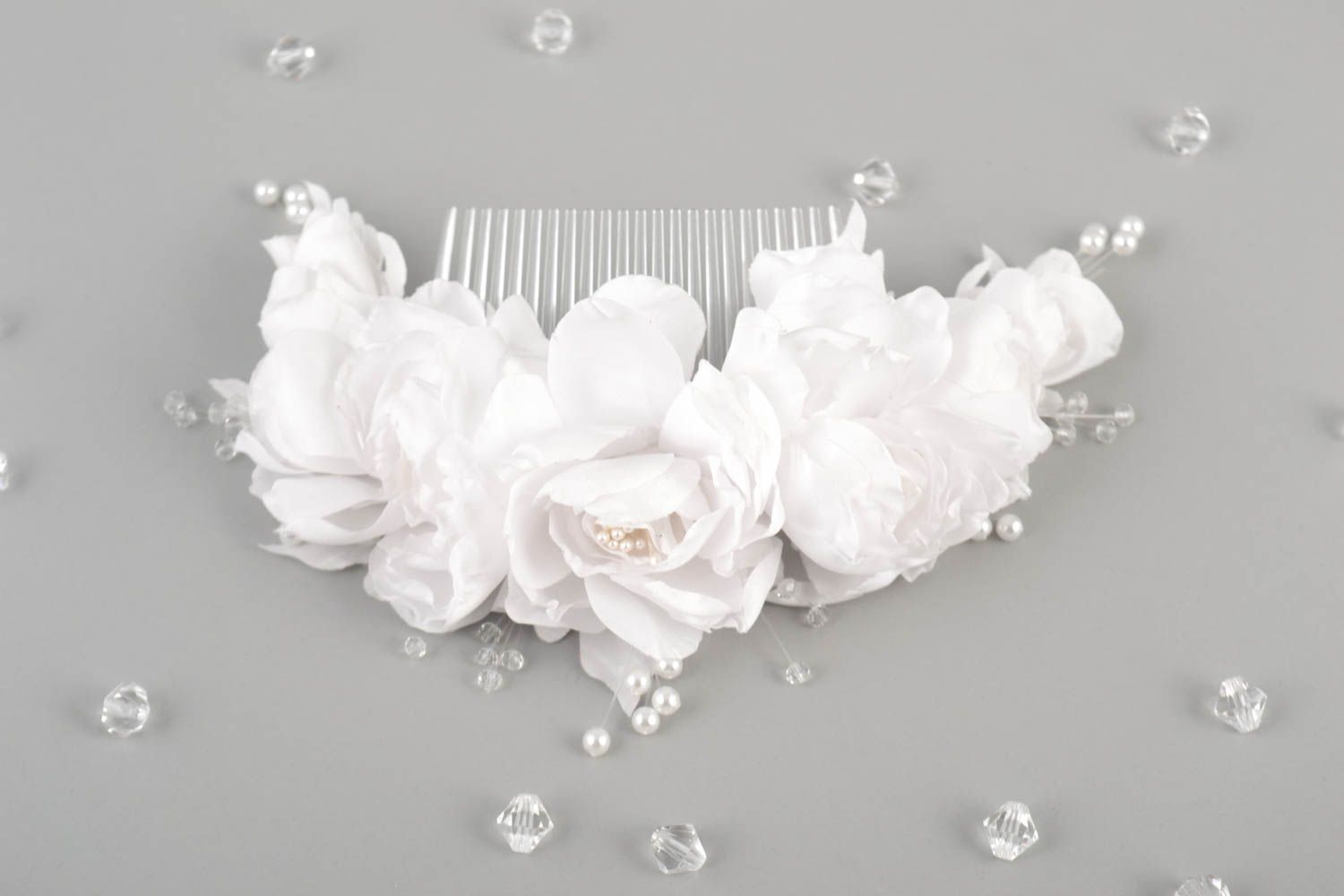 Handmade Haarschmuck Kamm Haarschmuck Blüten Hochzeits Accessoire weiß foto 1