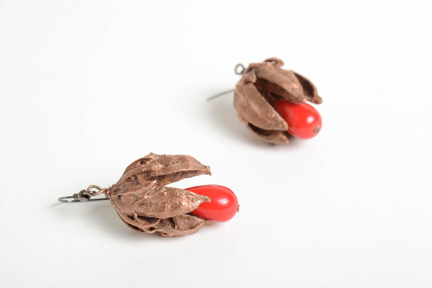 Boucles d'oreilles pendantes Bijou fait main cuivre plastique Cadeau pour femme photo 4
