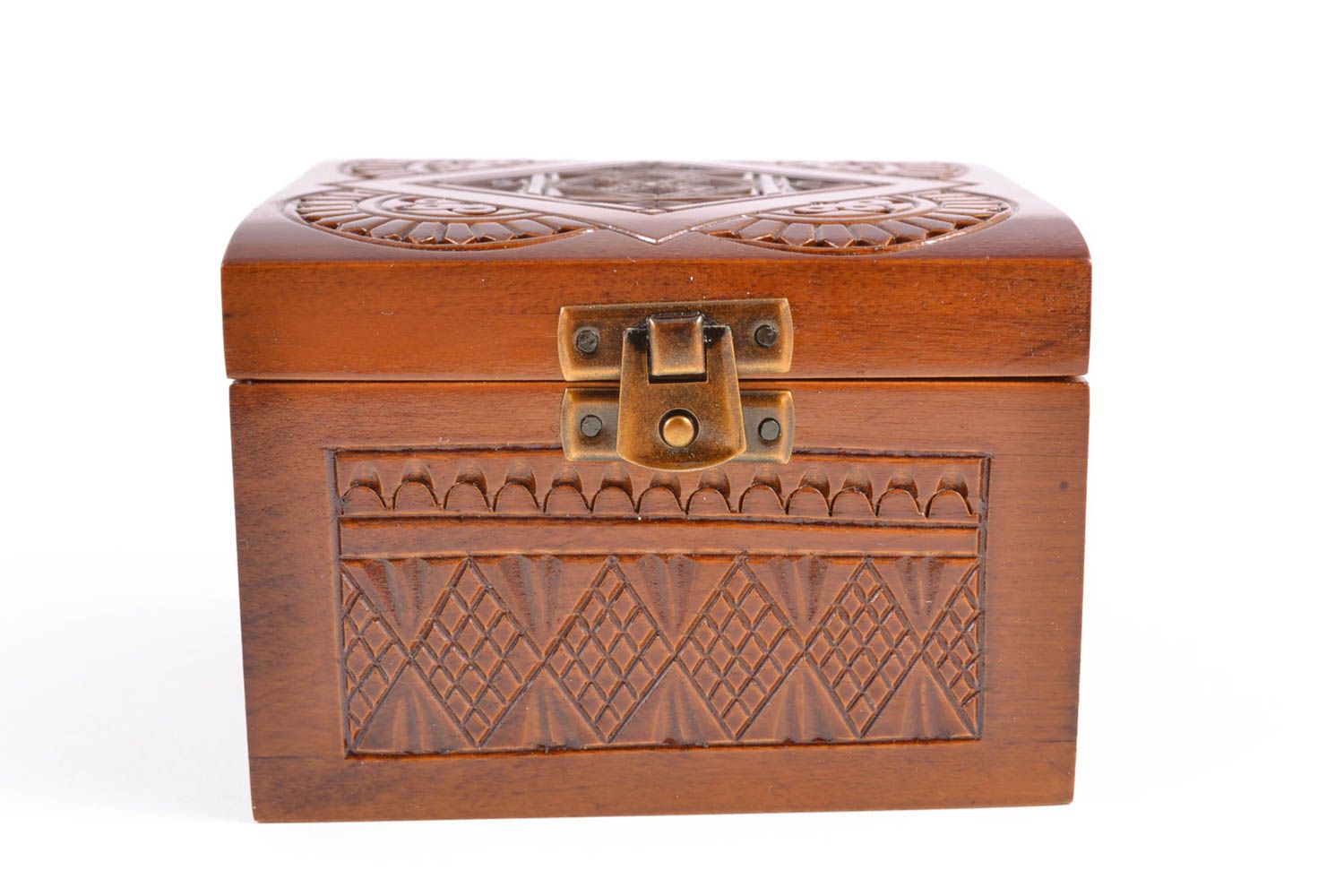 Handmade carved oak wood jewelry box photo 3