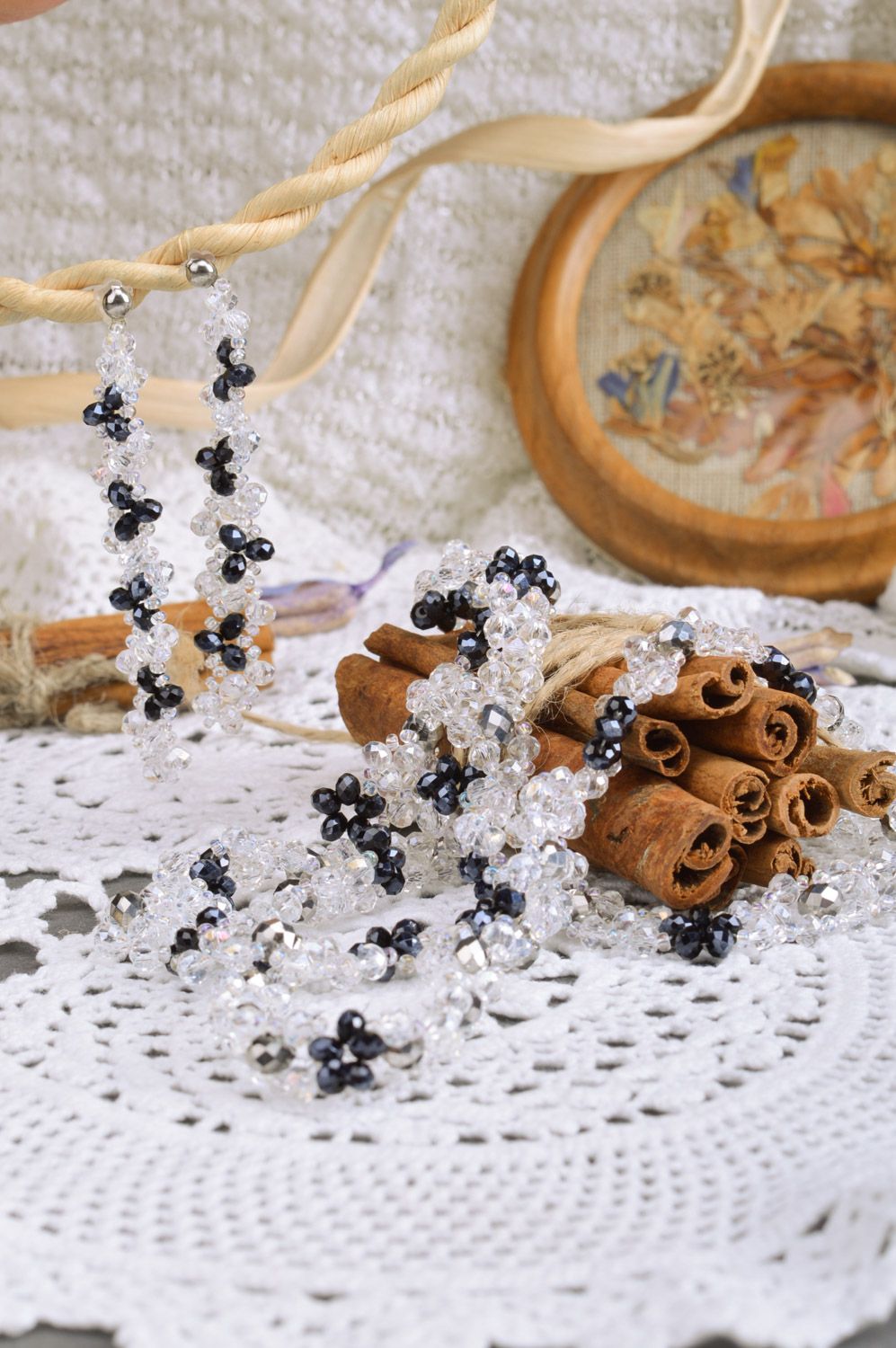 Conjunto de joyas de cristal de roca artesanal para mujeres collar bonito y pendientes   foto 5